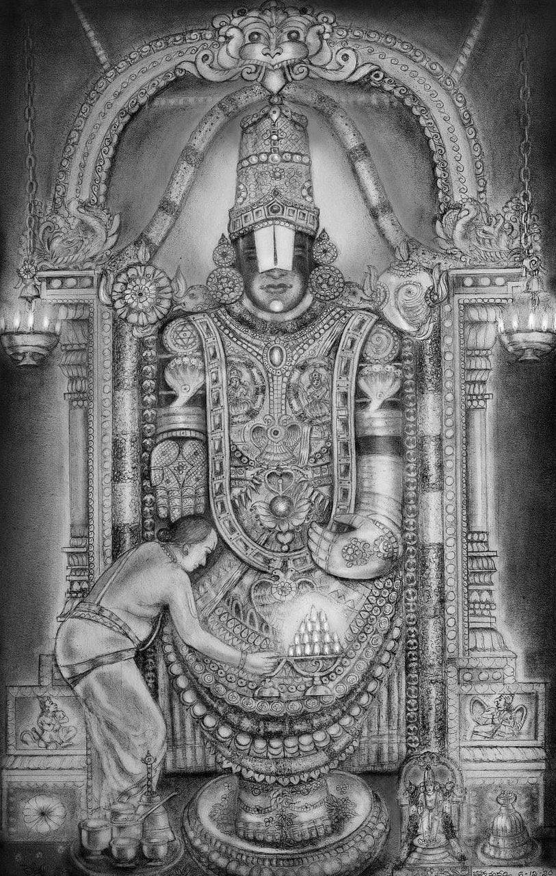 Venkateswara Swamy, greyscale portrait illustration, deity statue, HD Phone Wallpaper