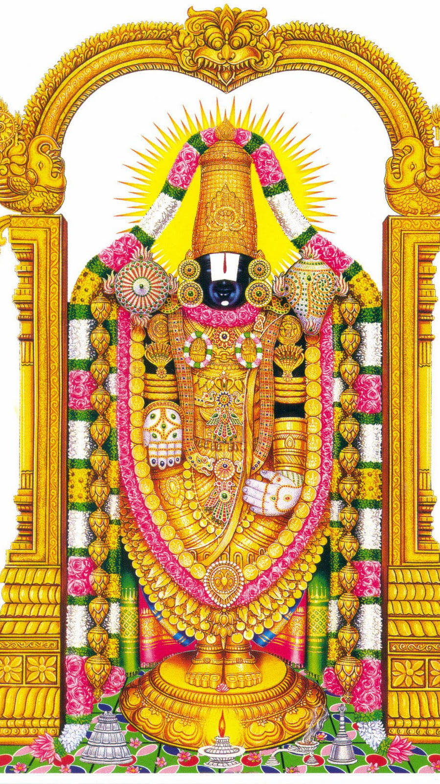 Venkateswara Swamy, gold, intricate jewelry, HD Phone Wallpaper