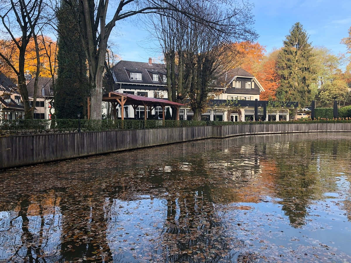 Venlo, canal, autumn leaves, SD Desktop Wallpaper