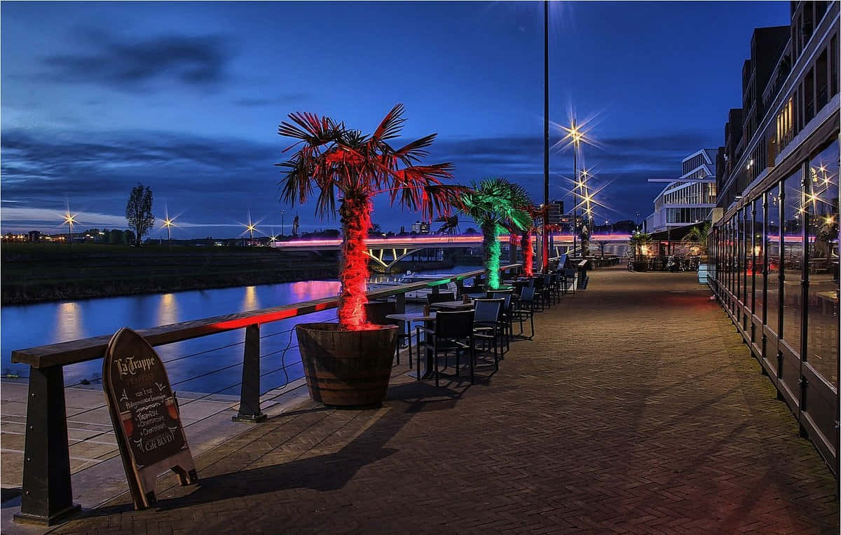 Venlo, riverside promenade, twilight, SD Desktop Wallpaper