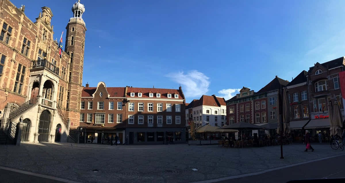 Venlo, town square, brick town hall tower, SD Desktop Wallpaper