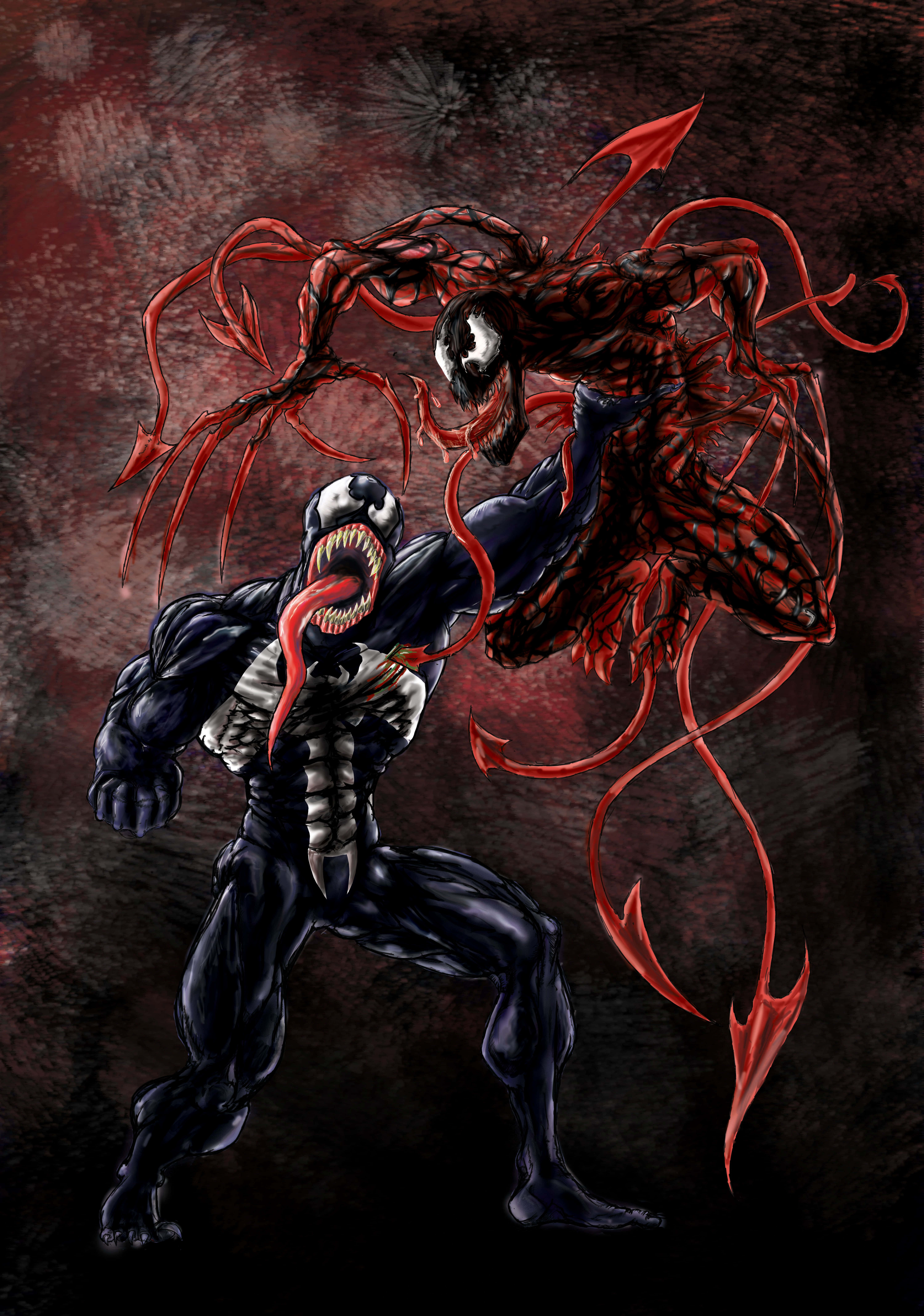 Venom, Carnage, red tendrils, 8K Phone Wallpaper