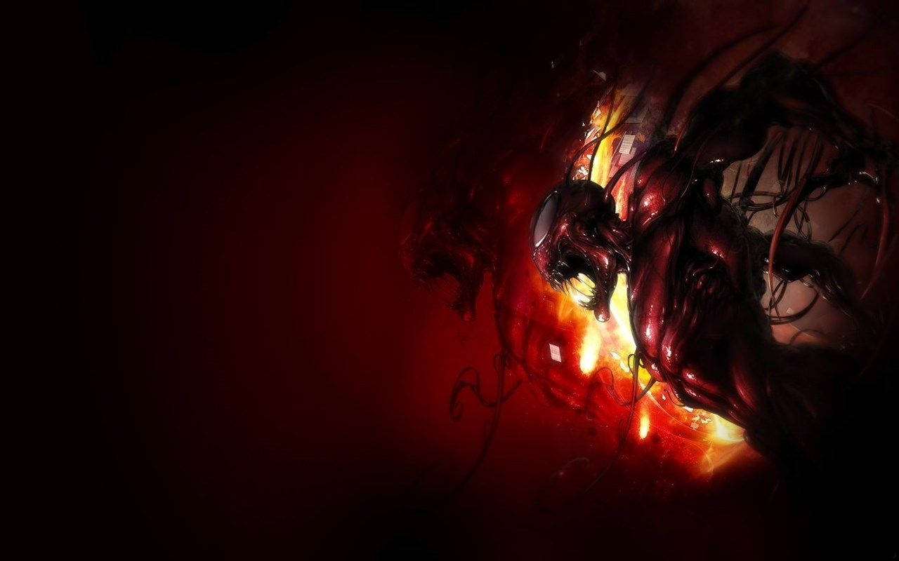 Venom Carnage, red symbiote creature, glowing eyes, HD Desktop Wallpaper