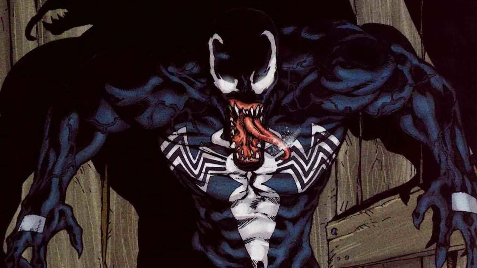 Venom, symbiote monster, wooden wall, Full HD Desktop Wallpaper