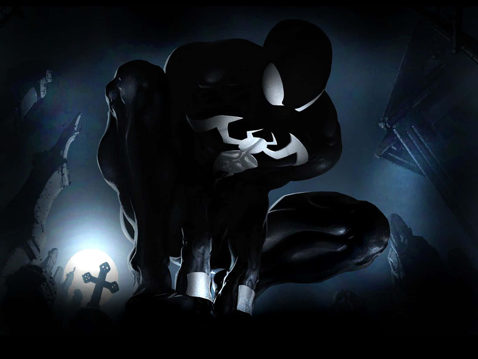 Black Venom, symbiote Spider-Man, dark graveyard, HD Desktop Wallpaper