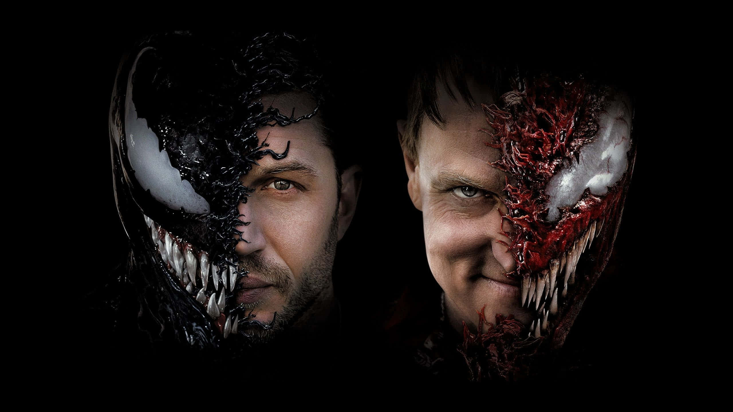 Venom, Carnage, black background, 2K Desktop Wallpaper