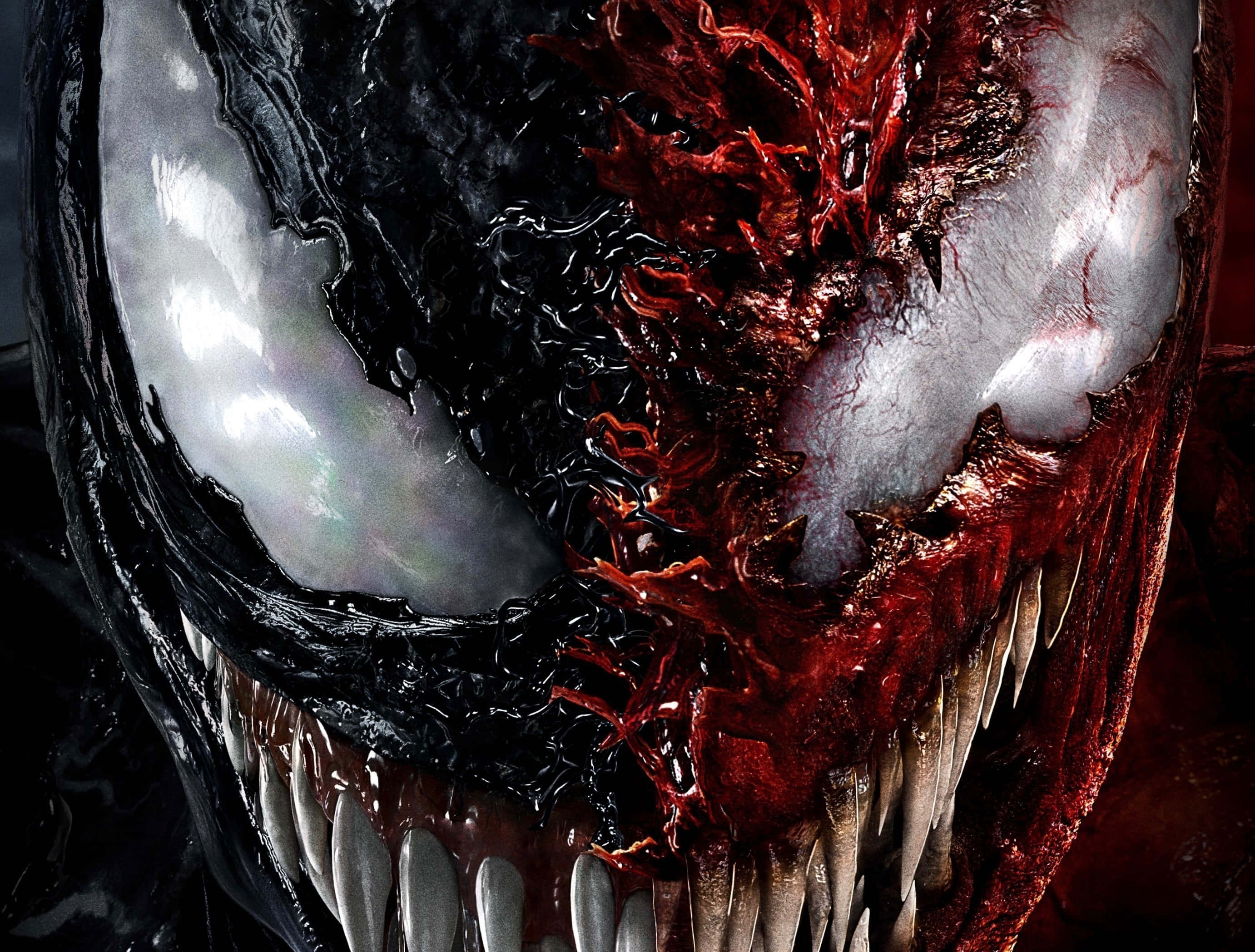 Venom, Carnage, glowing white eyes, 2K Desktop Wallpaper