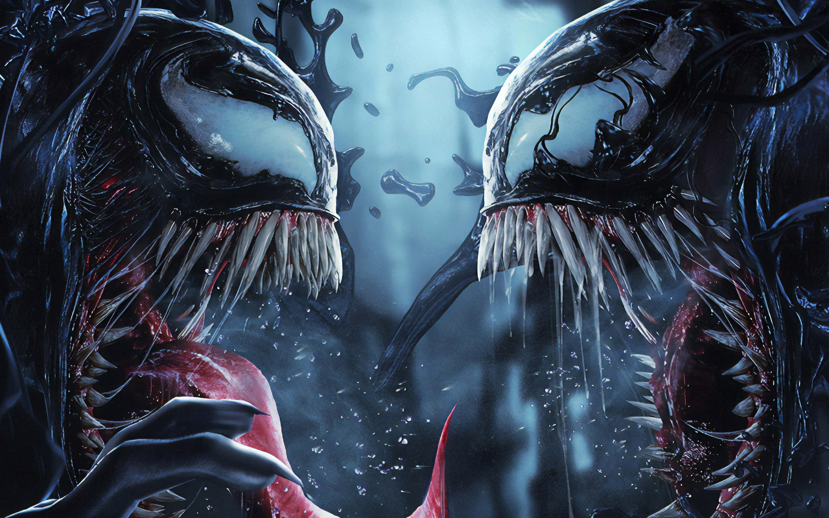 Venom, Carnage, glowing white eyes, 2K Desktop Wallpaper