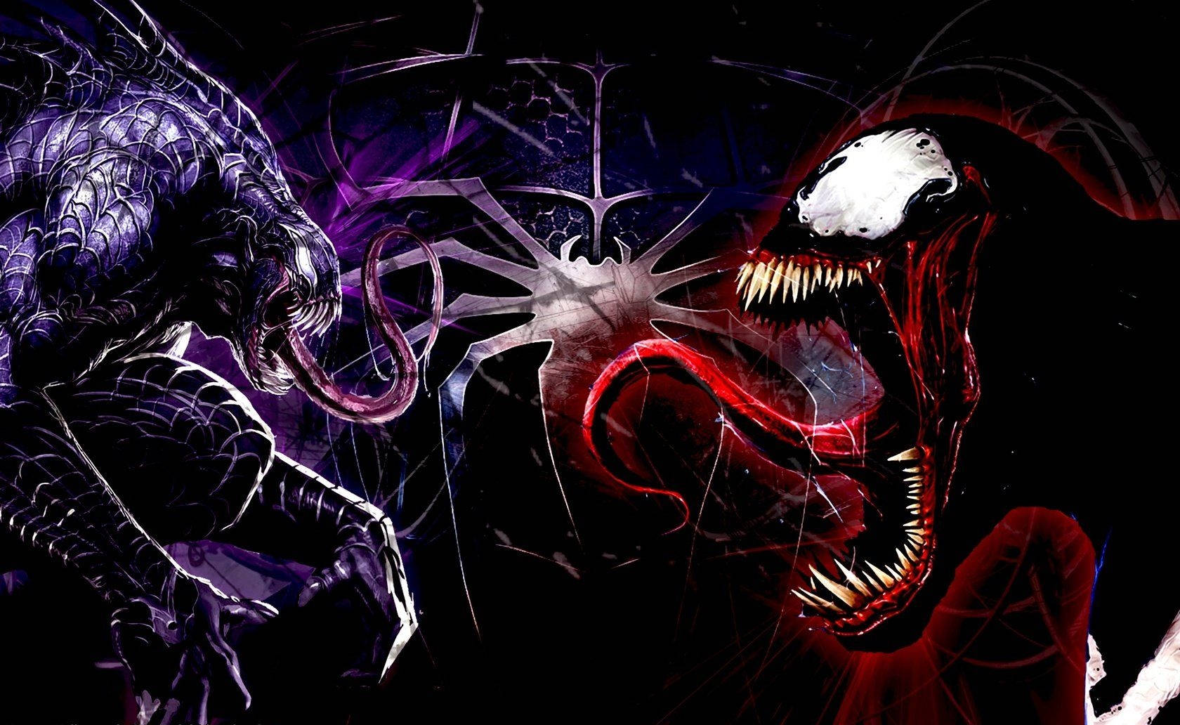 Venom, Carnage, glowing red, HD Desktop Wallpaper