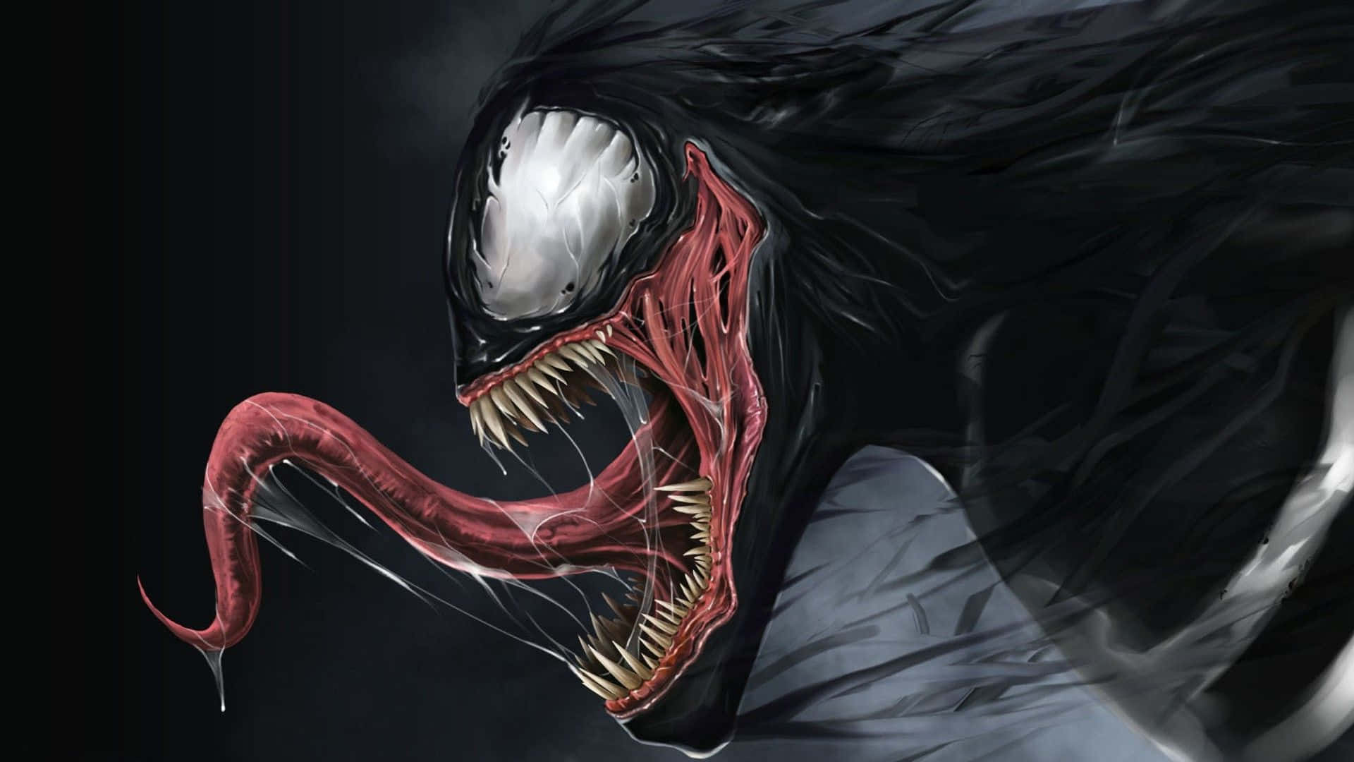 Venom, glowing white eyes, sharp teeth, Full HD Desktop Wallpaper