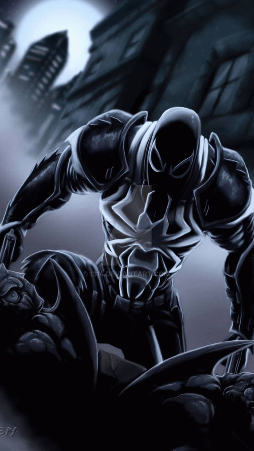 Venom, black spiderman suit, dark urban alley, HD Phone Wallpaper