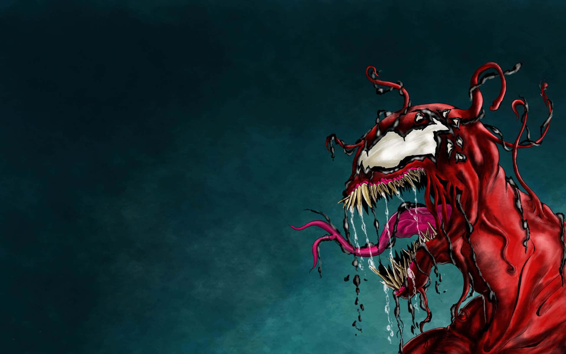 Venom, red symbiote creature, sharp teeth, Full HD Desktop Wallpaper