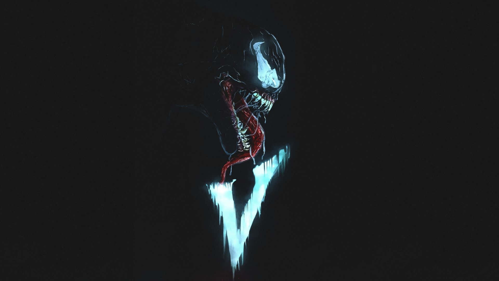 Venom, glowing white eyes, V-shaped light trail, Full HD Desktop Wallpaper