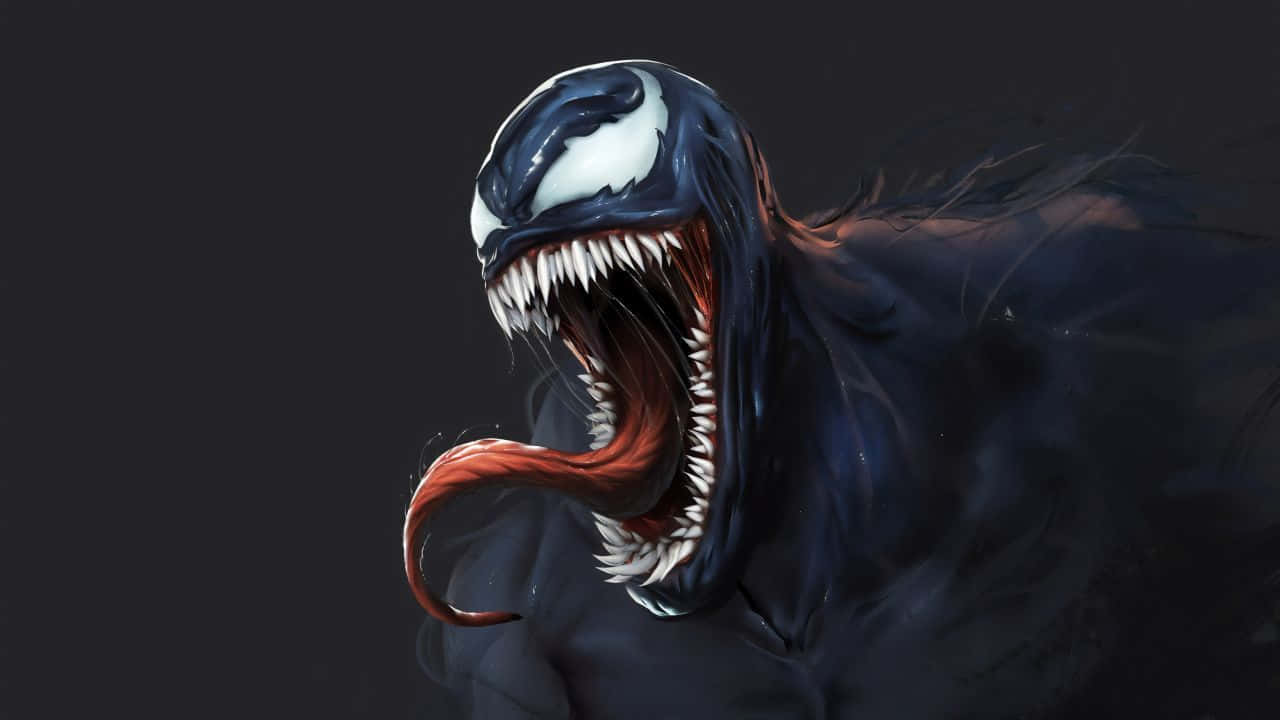 Venom, glowing white eyes, sharp teeth, HD Desktop Wallpaper