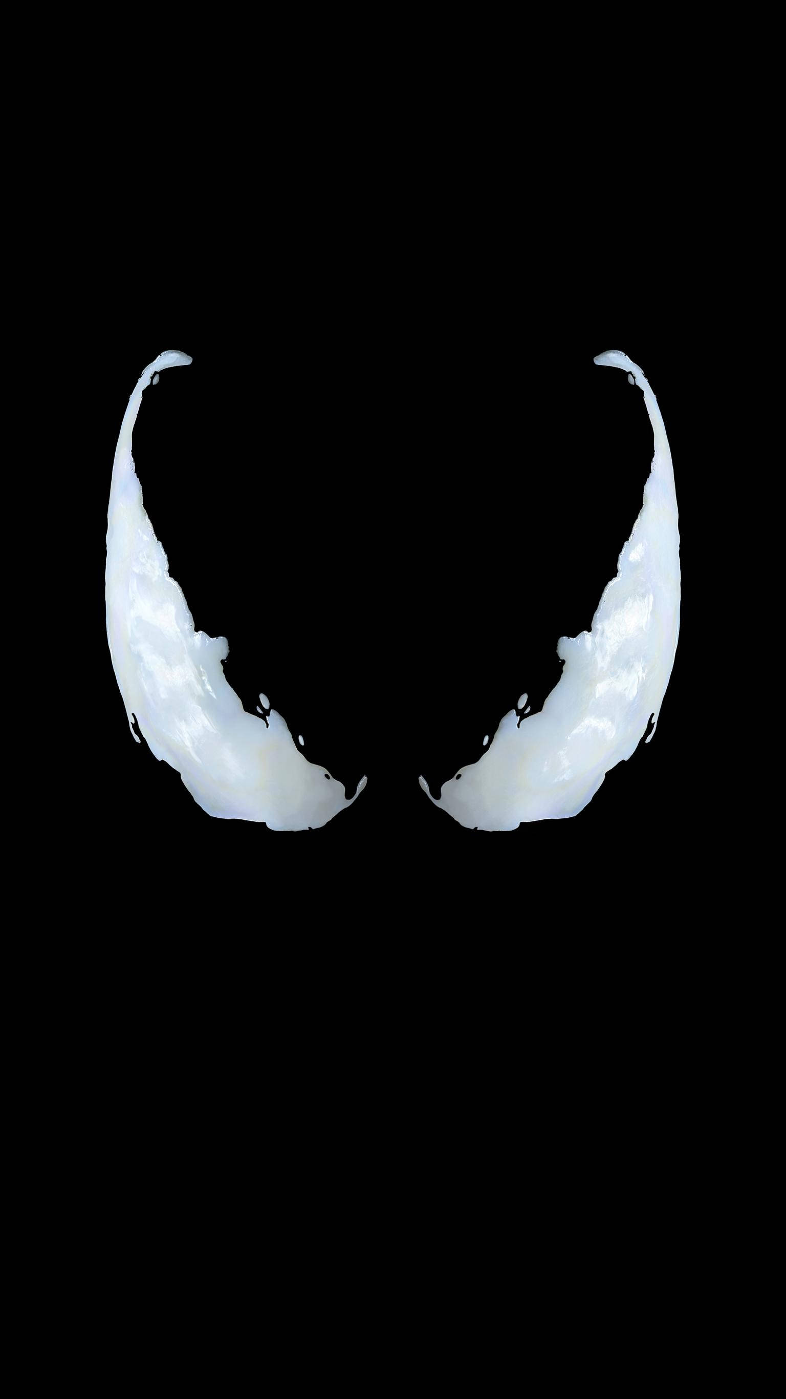 Venom iPhone, minimalist art, glowing white alien eyes, 2K Phone Wallpaper