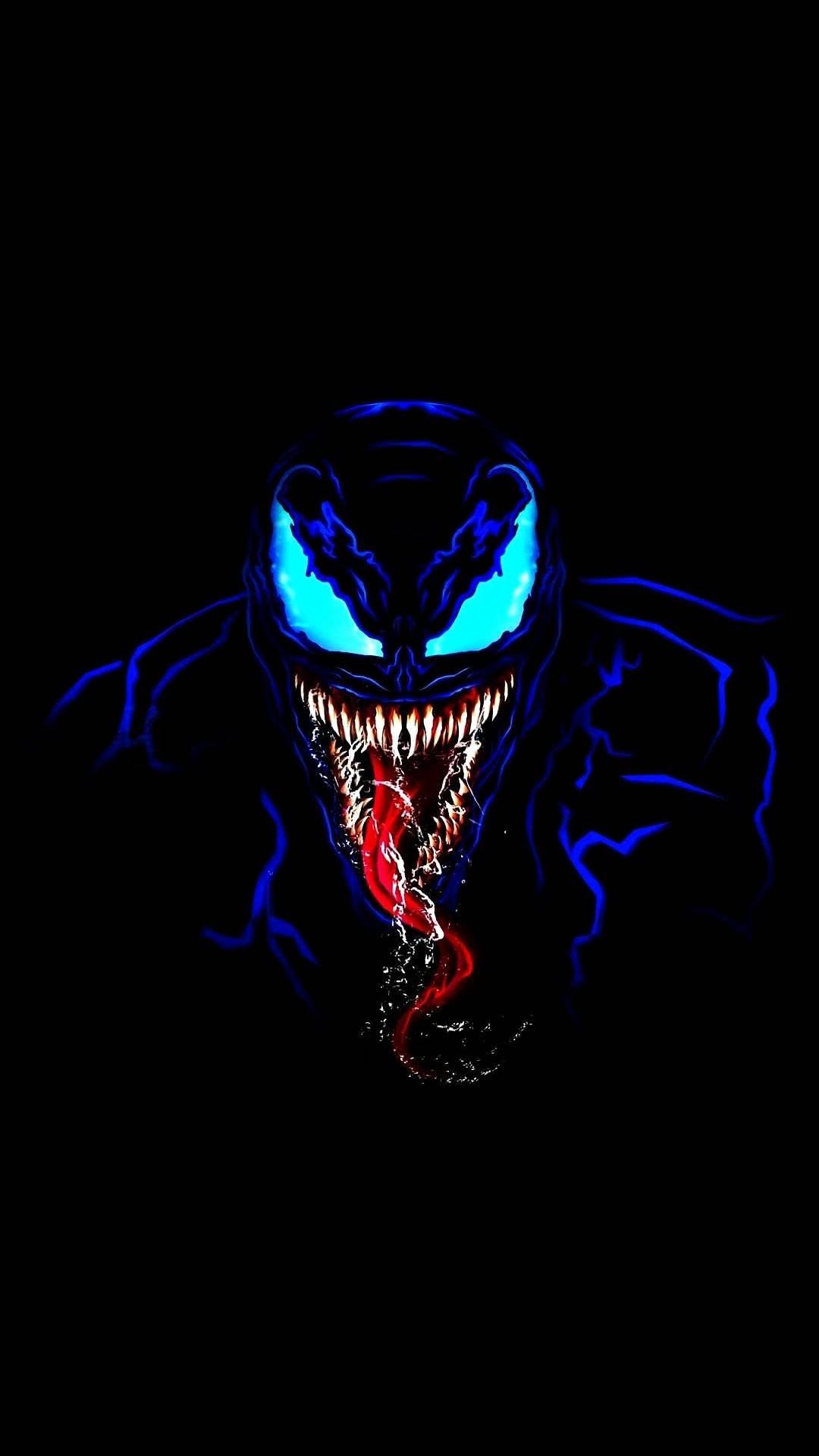 Venom, glowing blue eyes, red tongue, Full HD Phone Wallpaper