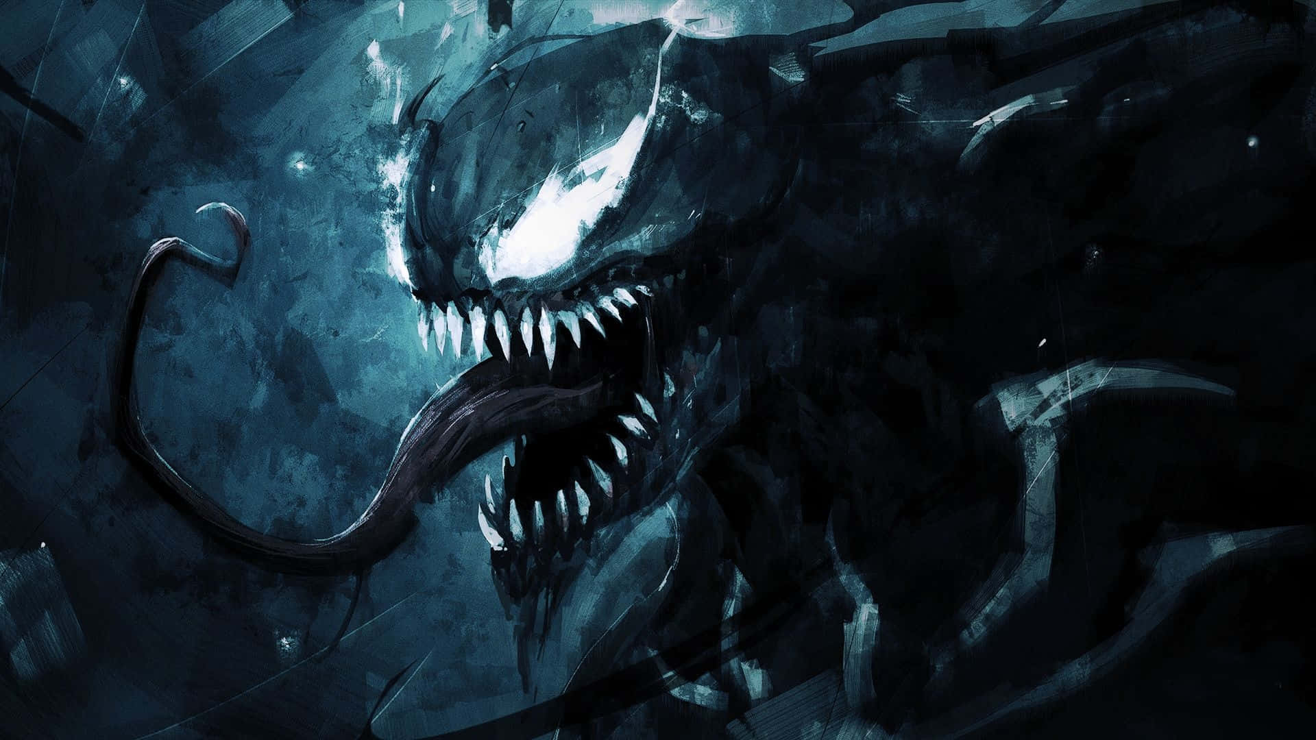 Venom, glowing white eyes, sharp teeth, Full HD Desktop Wallpaper