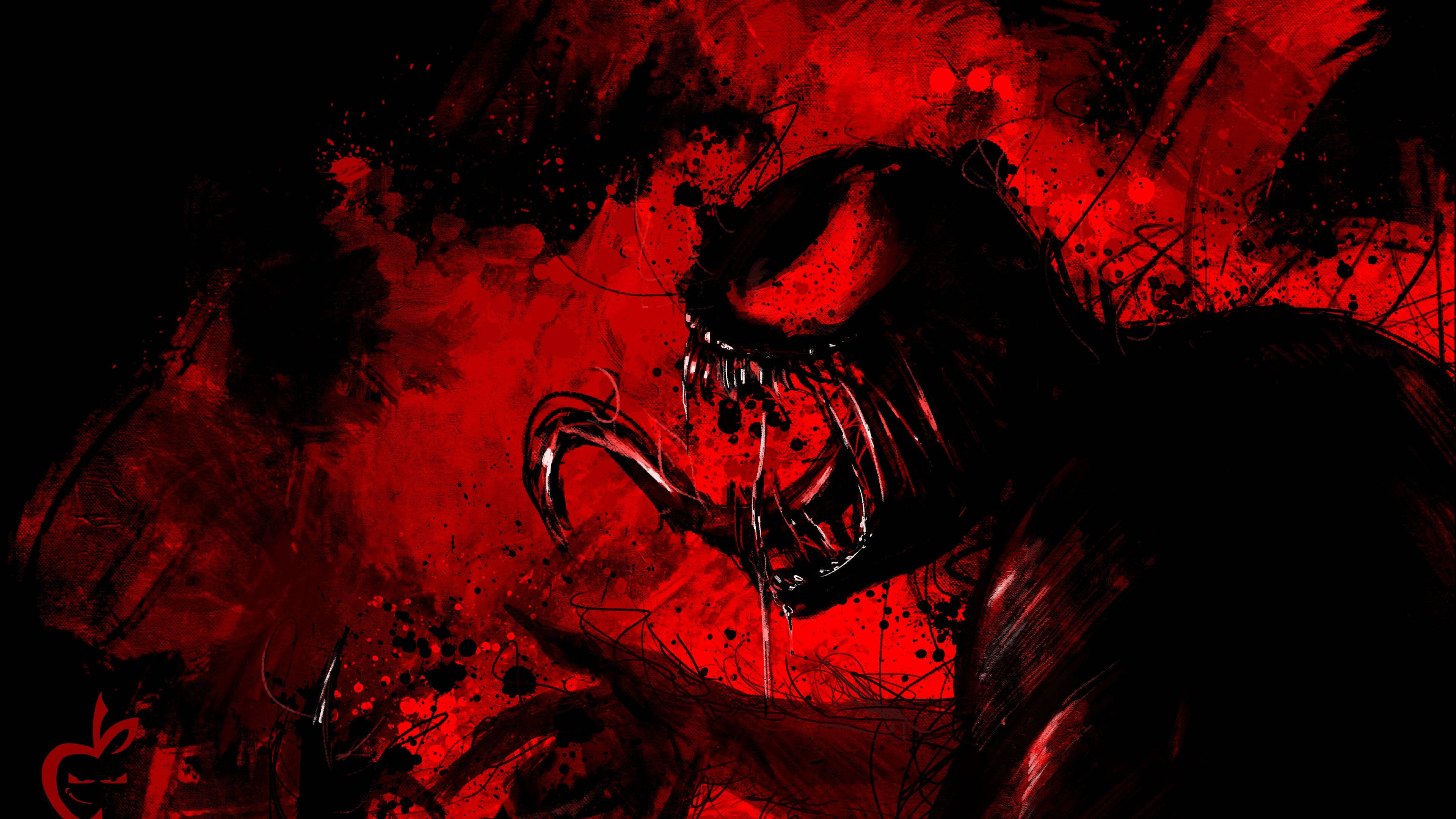 Venom, Let There Be Carnage, red and black splatter background, 4K Desktop Wallpaper