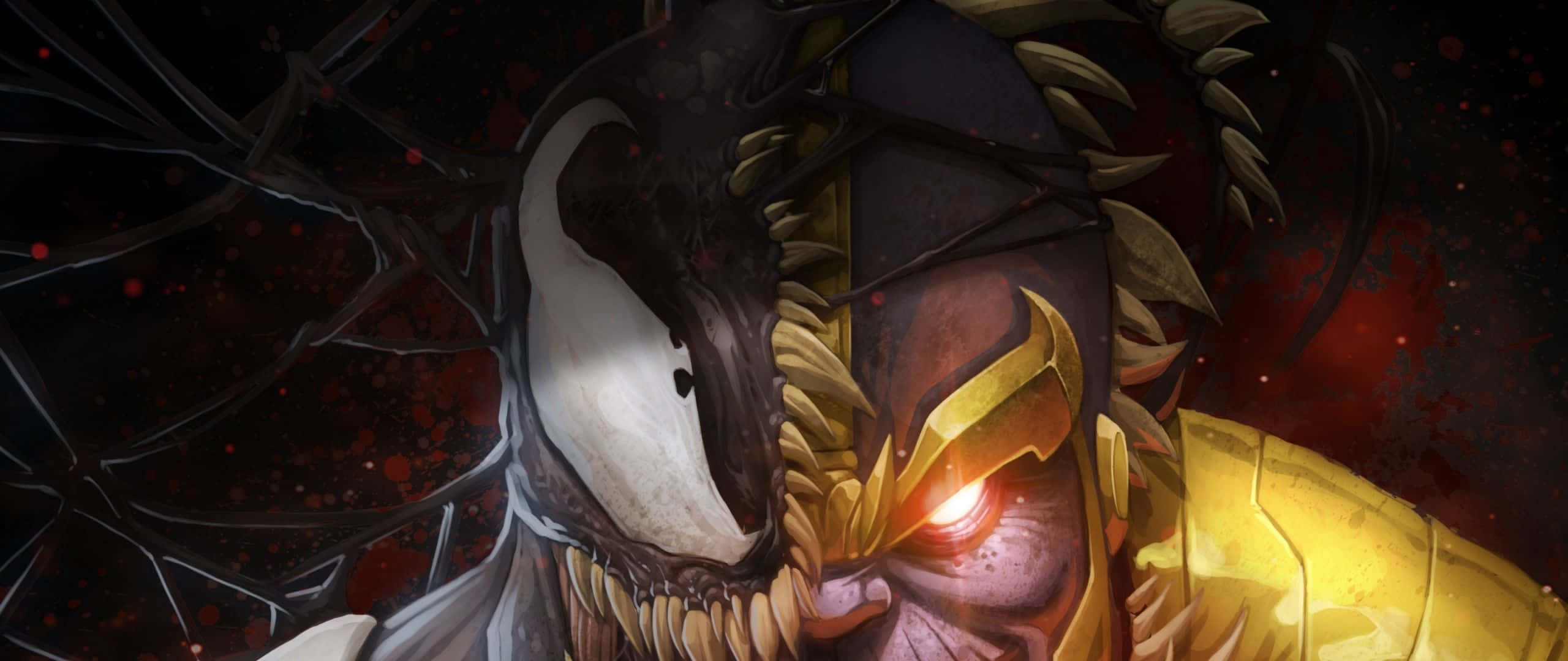 Venom, symbiote warrior, glowing red eyes, 2K Desktop Wallpaper
