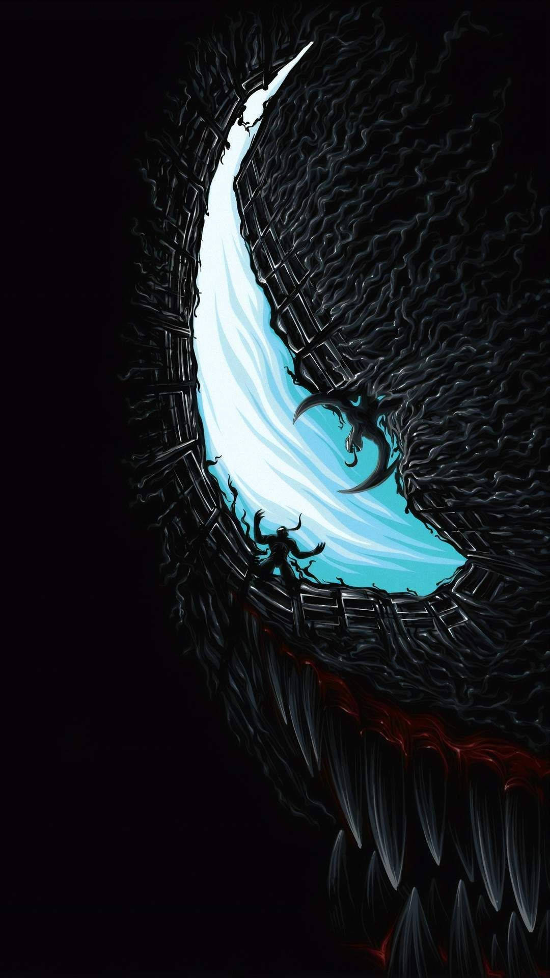 Venom, symbiote creature, glowing blue eyes, Full HD Phone Wallpaper