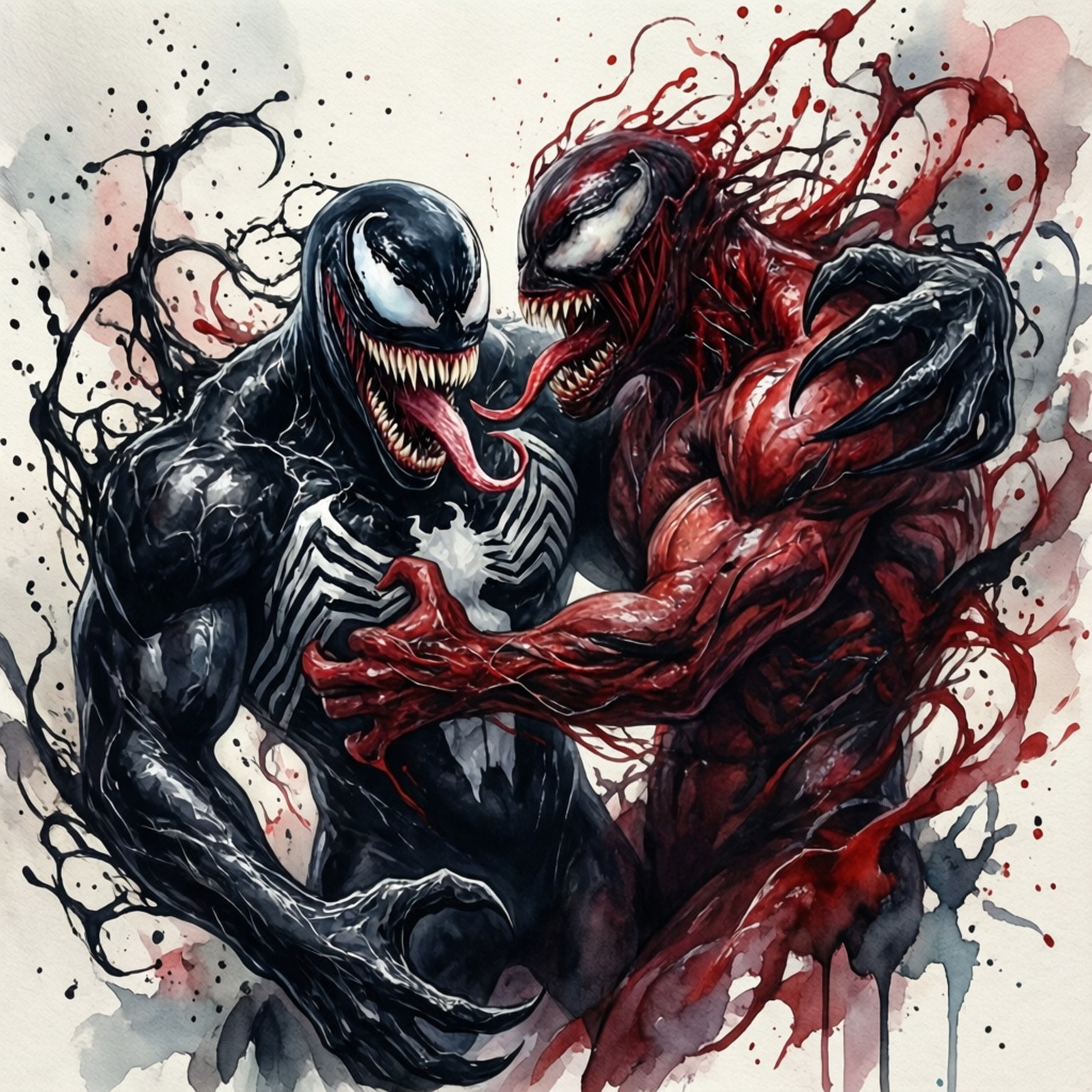 Venom, Carnage, watercolor, HD Desktop Wallpaper