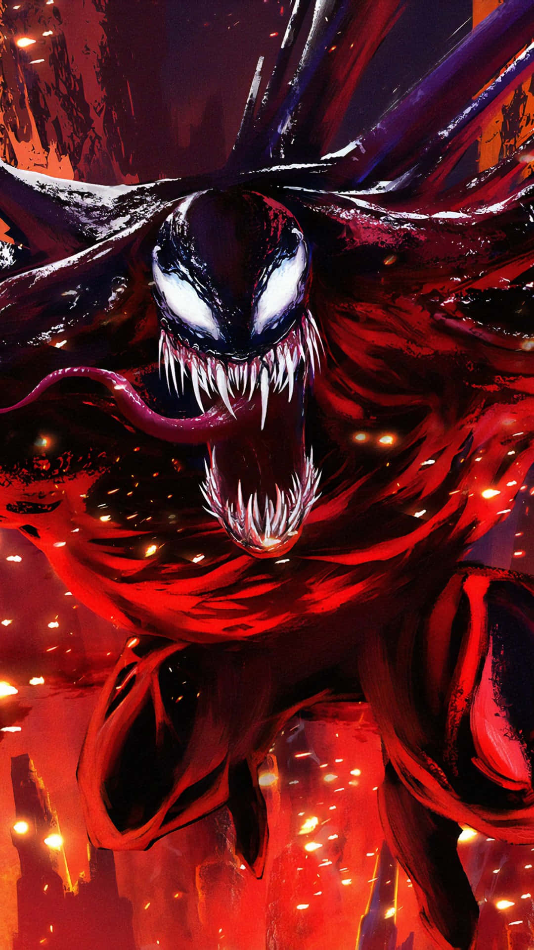 Venom, Carnage, fiery background, Full HD Phone Wallpaper