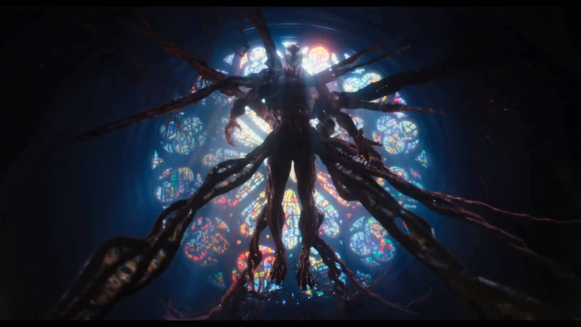 Venom Let There Be Carnage, stained glass cathedral window, monstrous alien creature, Full HD Desktop Wallpaper