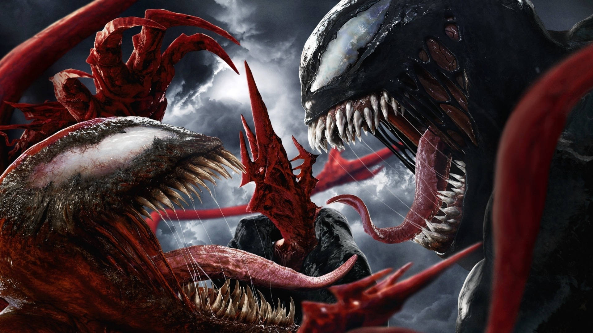 Venom, Carnage, dark stormy sky, Full HD Desktop Wallpaper