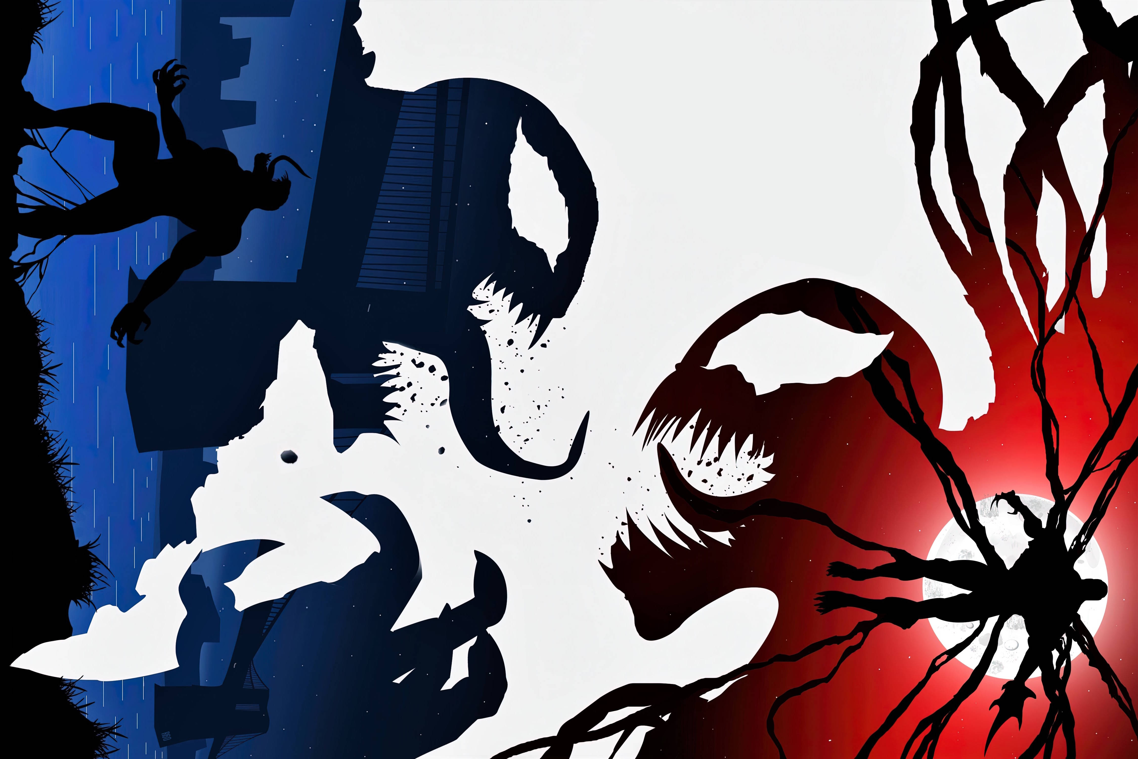 Venom, symbiote creatures, stark blue and red, 4K Desktop Wallpaper