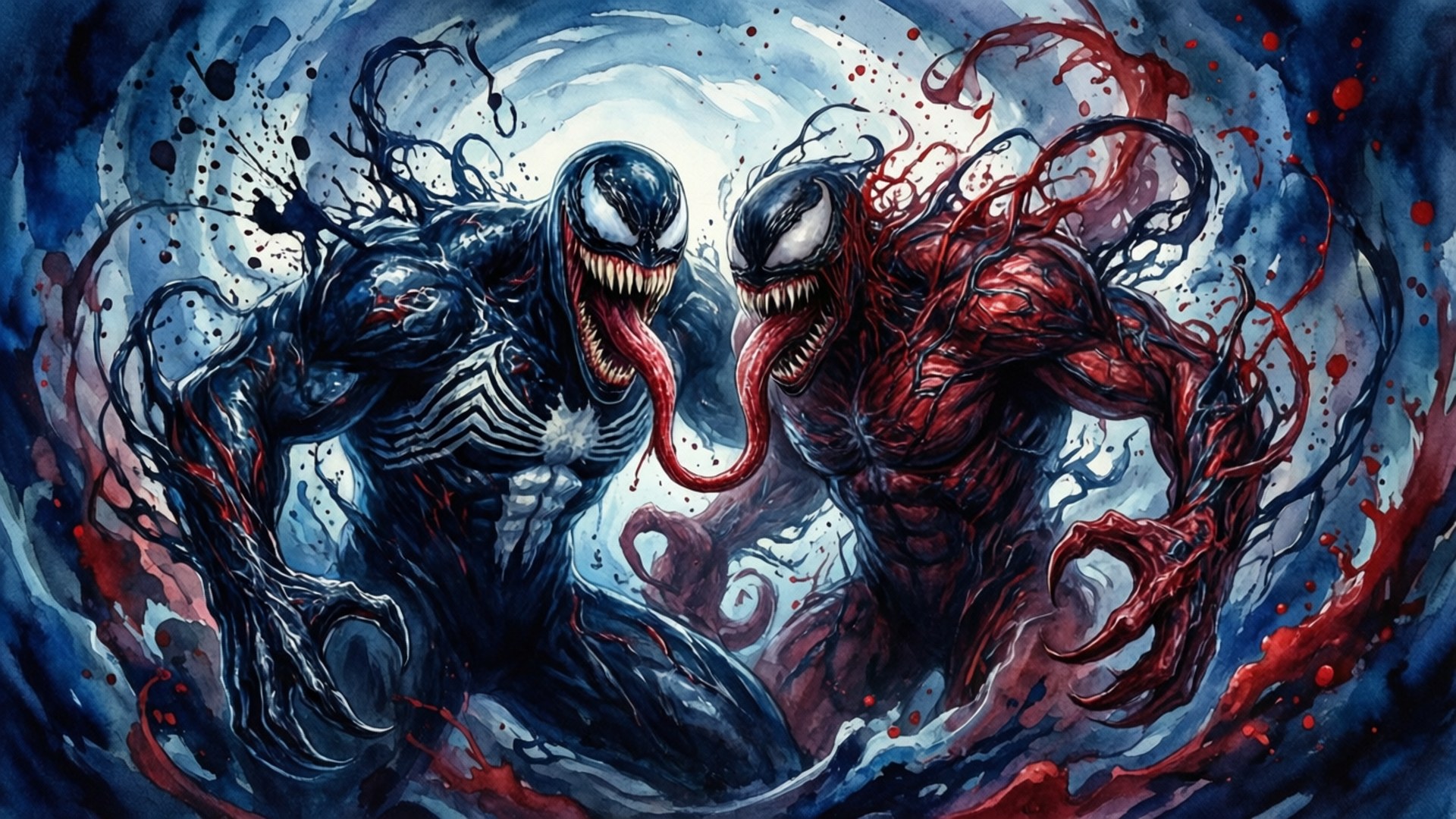 symbiote vortex, black and red, dark blue and crimson energy, Full HD Desktop Wallpaper