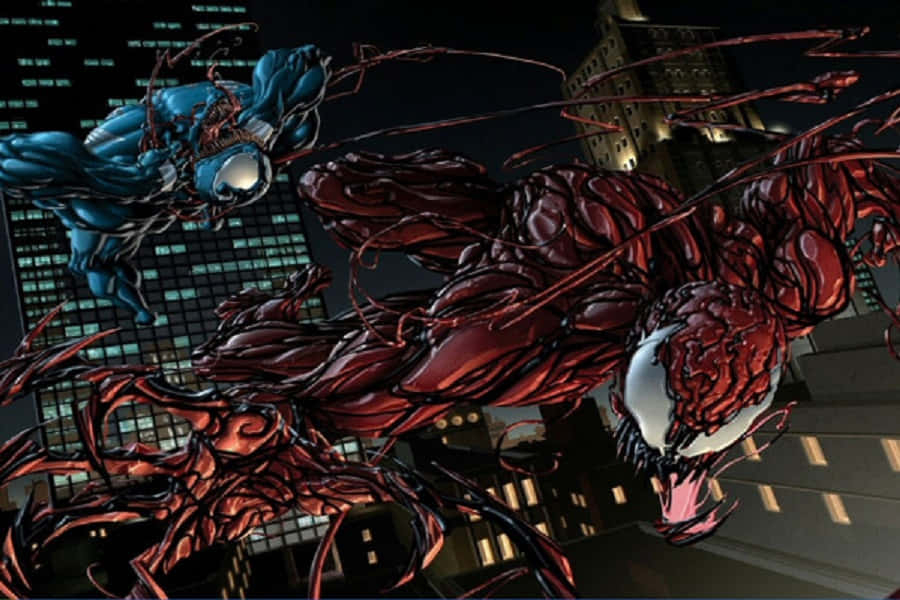 Venom Logo, symbiote superheroes, nighttime cityscape, SD Desktop Wallpaper