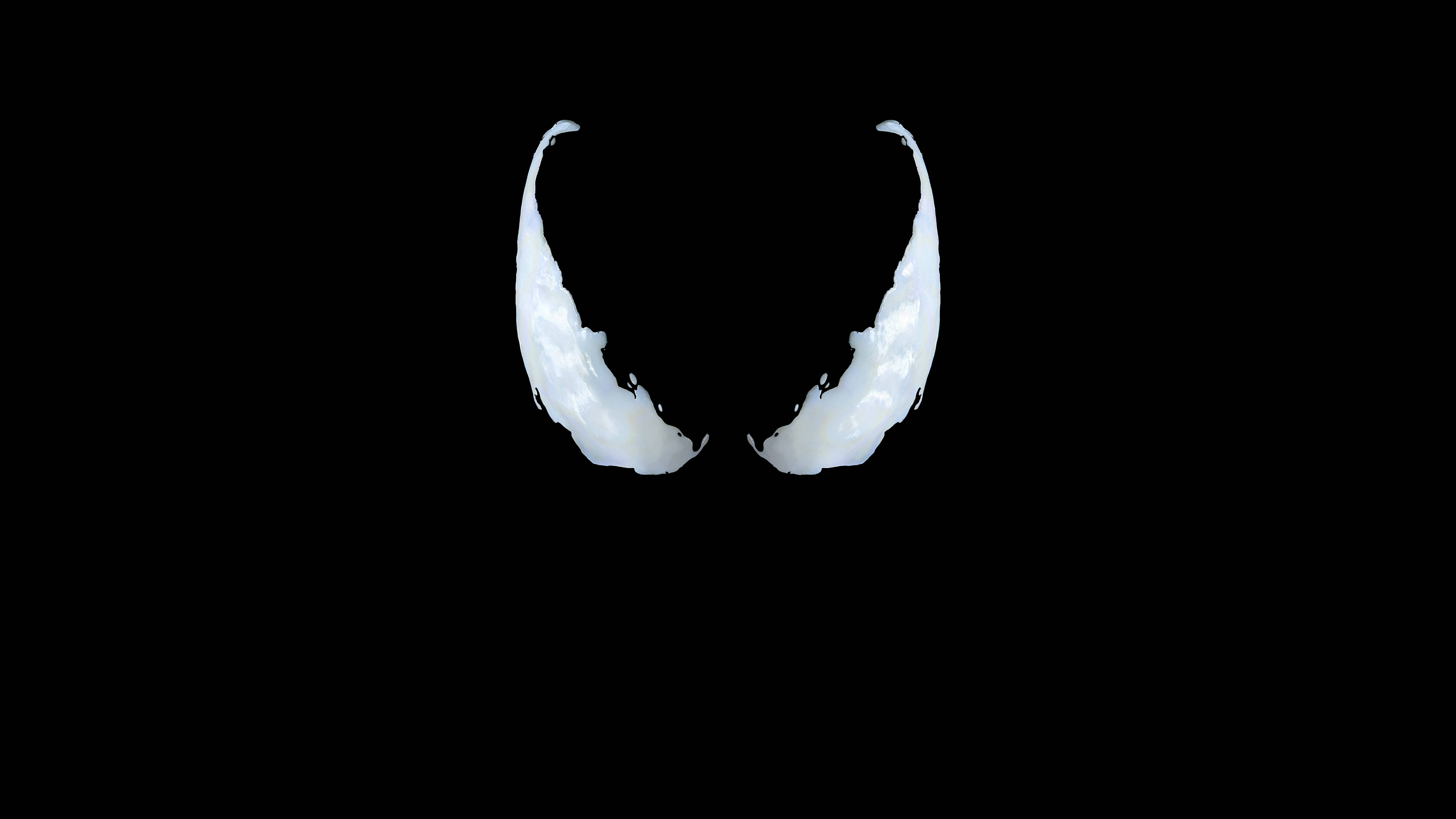 Venom, minimalist, glowing white fangs, 8K Desktop Wallpaper