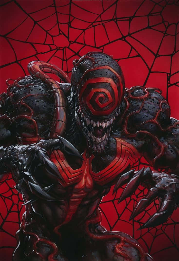 Venom, red and black symbiote creature, spiral eye, SD Phone Wallpaper
