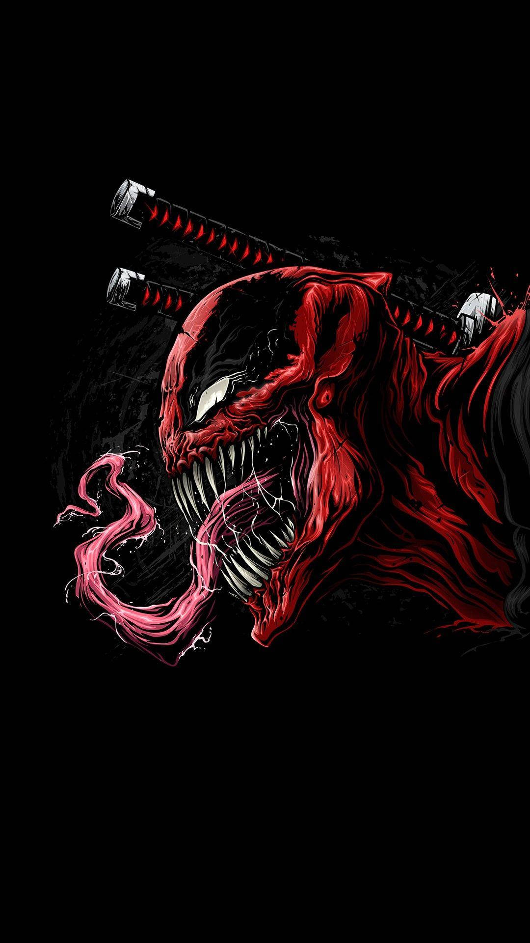 Venom, red Venom, glowing white eyes, Full HD Phone Wallpaper