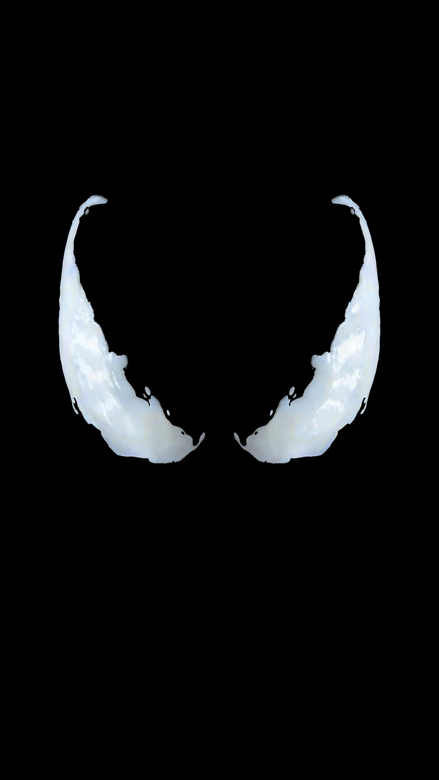 Black Venom, glowing white symbiote tendrils, pure black background, 2K Phone Wallpaper