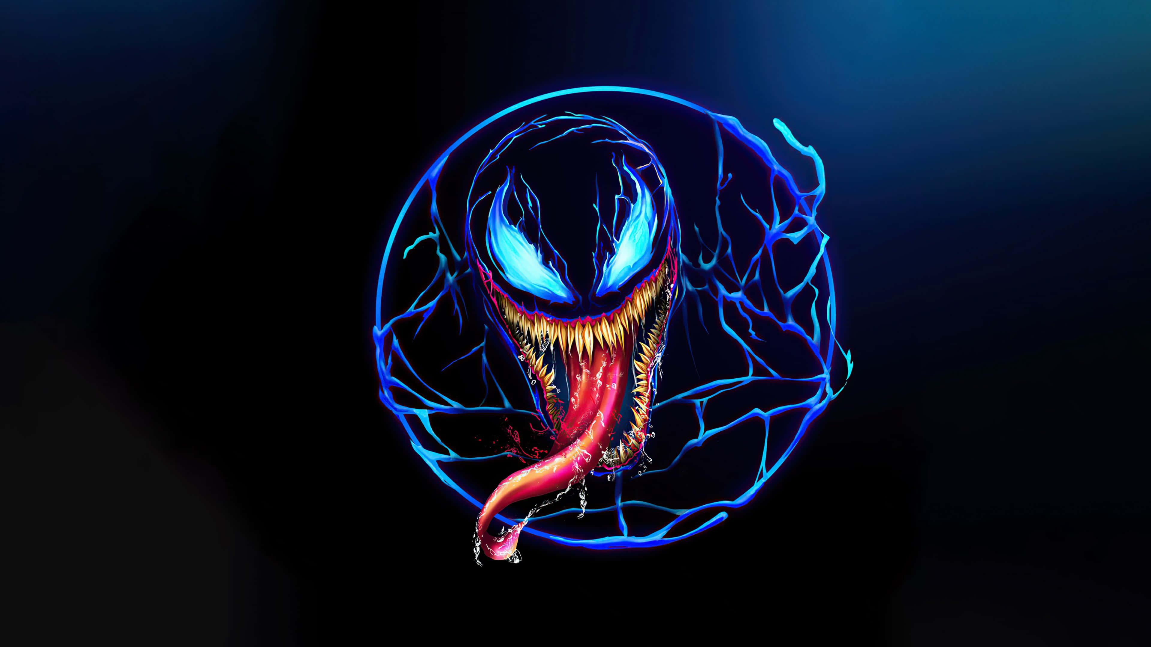 Venom, glowing blue eyes, electric blue veins, 4K Desktop Wallpaper