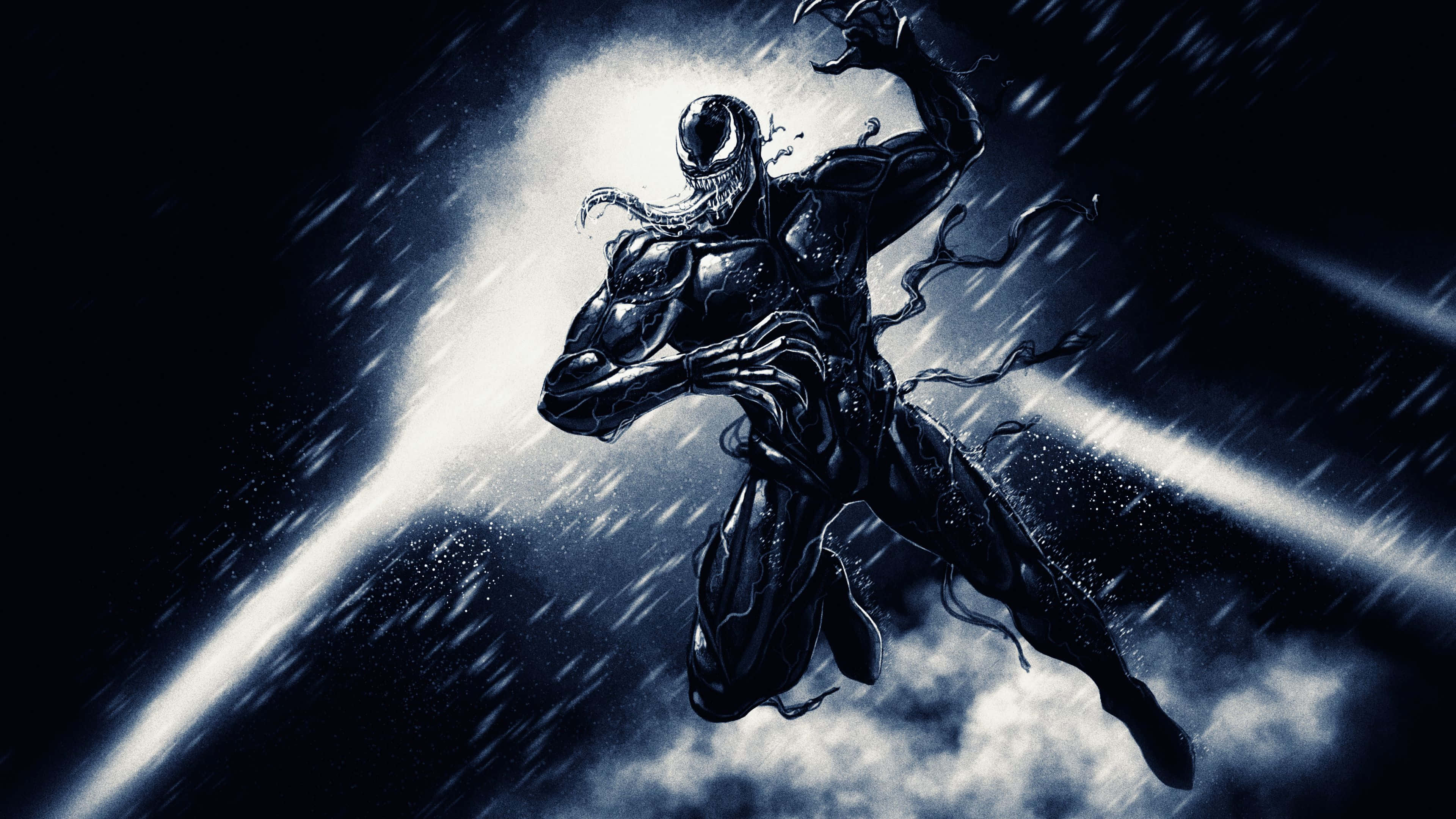 Venom, stormy night sky, stark white beams of light, 4K Desktop Wallpaper