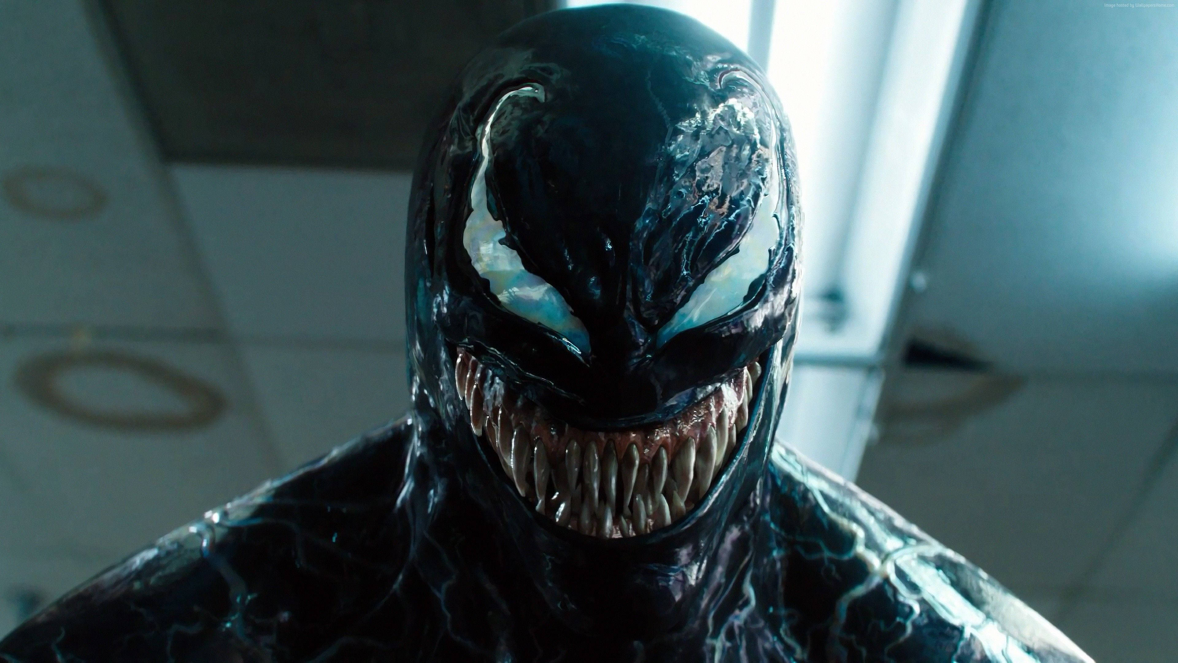 Venom Movie, glowing white eyes, sharp teeth, 4K Desktop Wallpaper