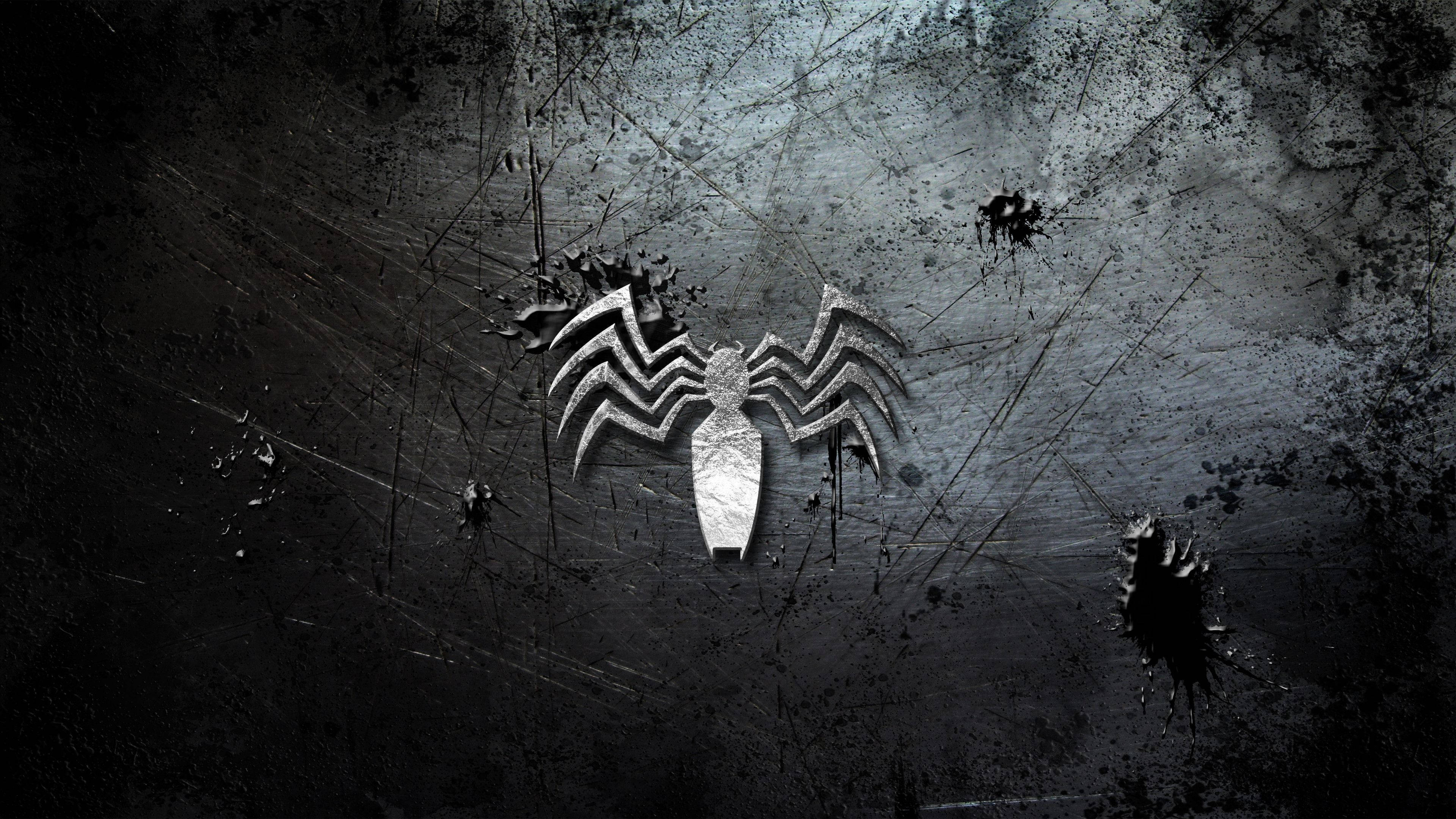 Venom Movie, white spider logo, metallic spider emblem, 4K Desktop Wallpaper