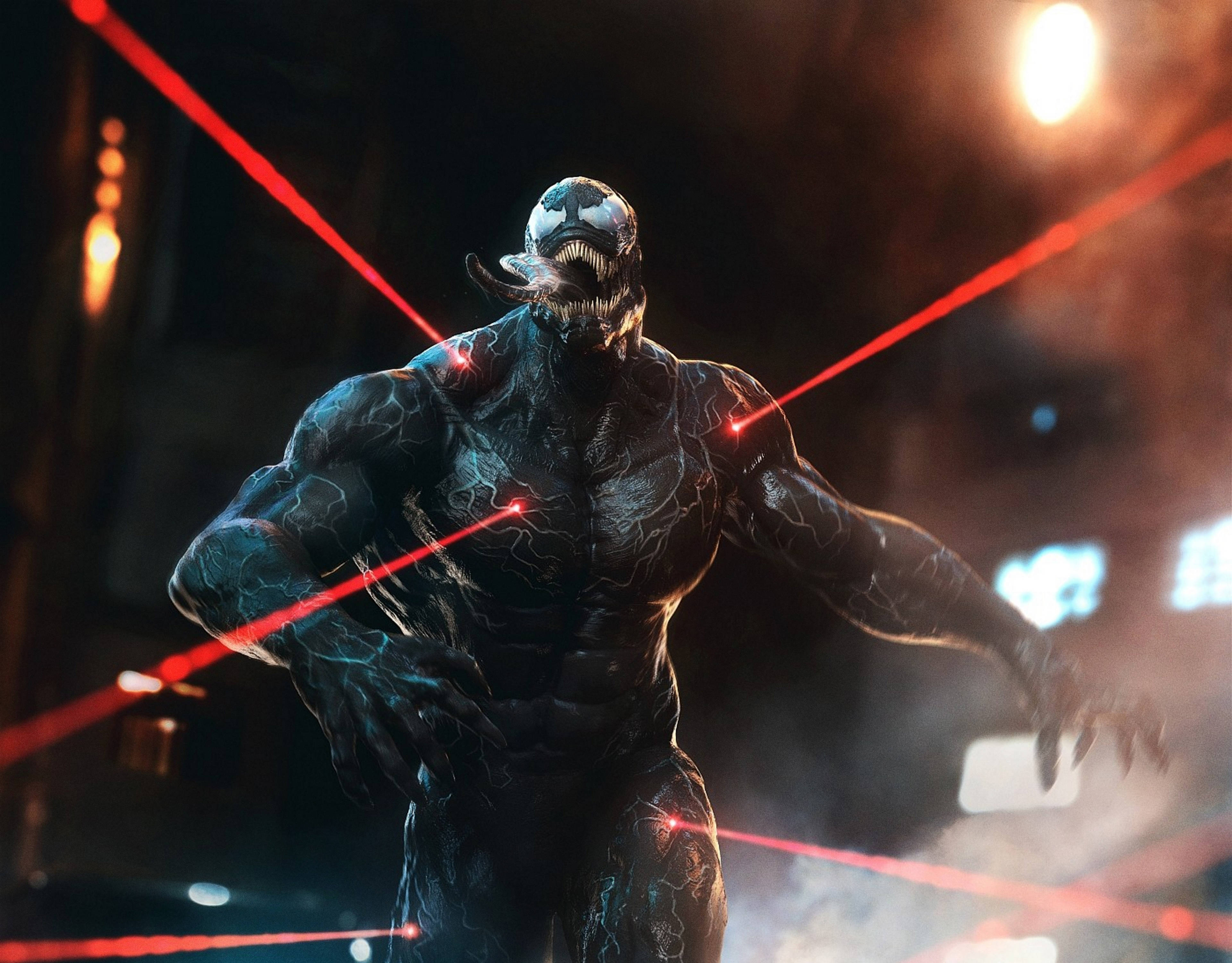 Venom Movie, tactical lasers, glowing red laser beams, 4K Desktop Wallpaper