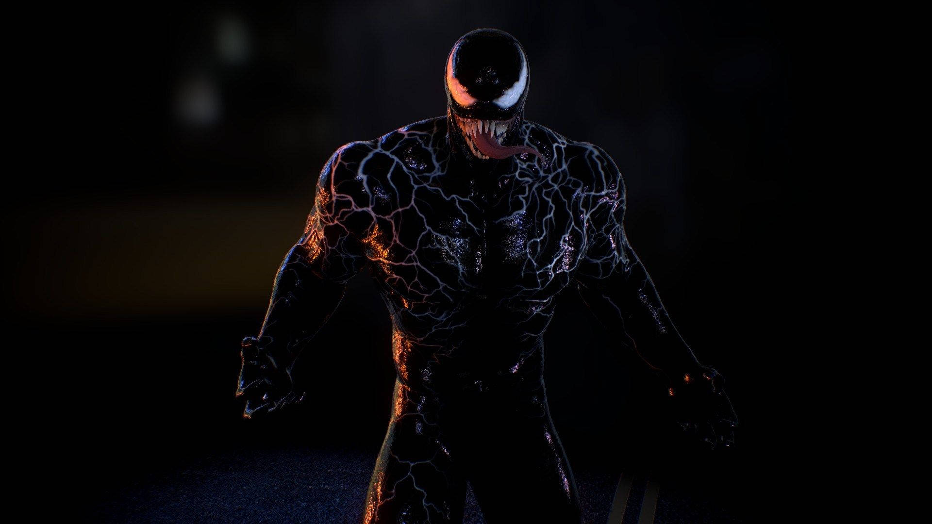 Venom Movie, white veins, glowing orange veins, Full HD Desktop Wallpaper