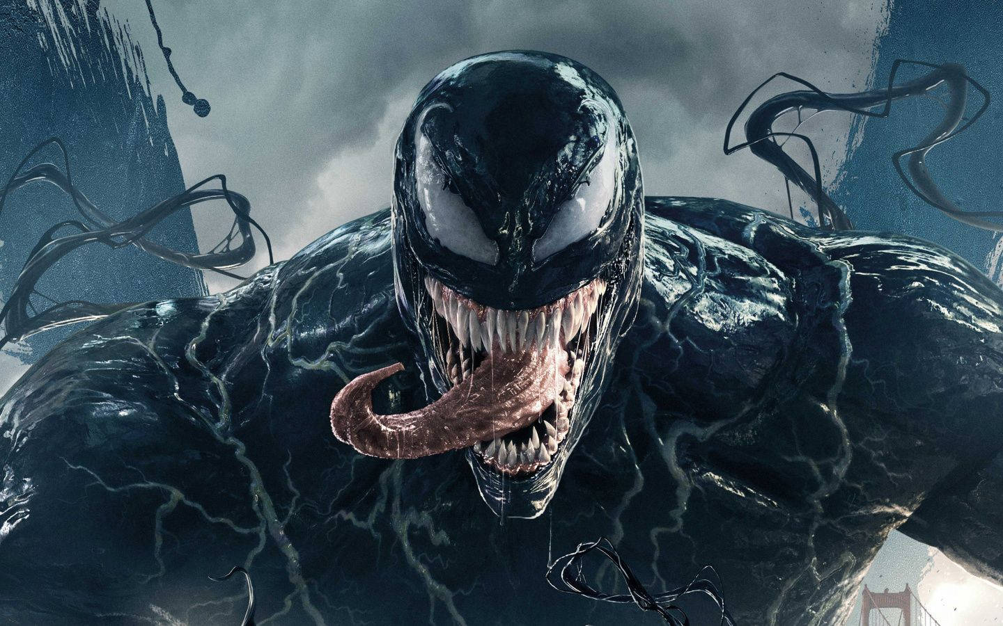Venom Movie, glowing white eyes, sharp teeth, HD Desktop Wallpaper