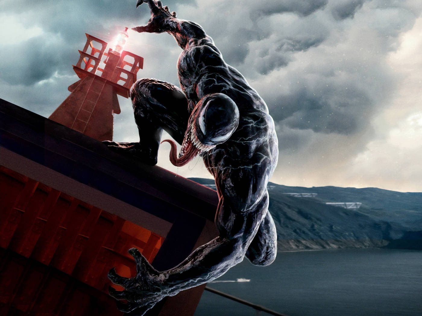 Venom Movie, Venom, red lighthouse, HD Desktop Wallpaper