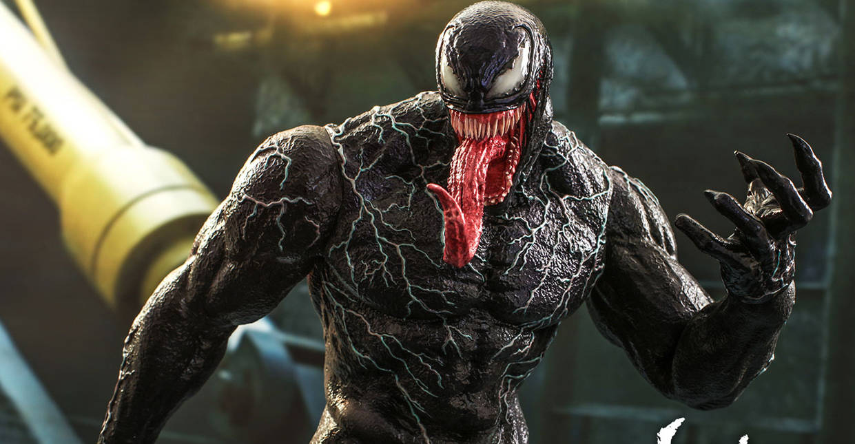 Venom Movie, slimy black body, glowing white eyes, SD Desktop Wallpaper
