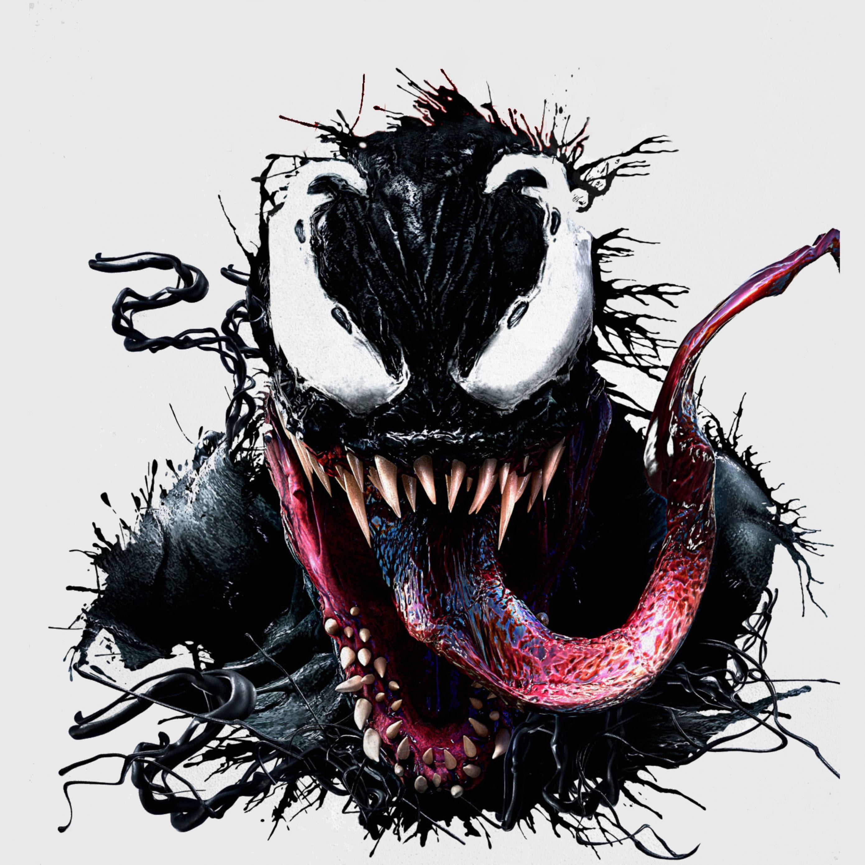 Venom Movie, black symbiote, glowing white eyes, 2K Desktop Wallpaper