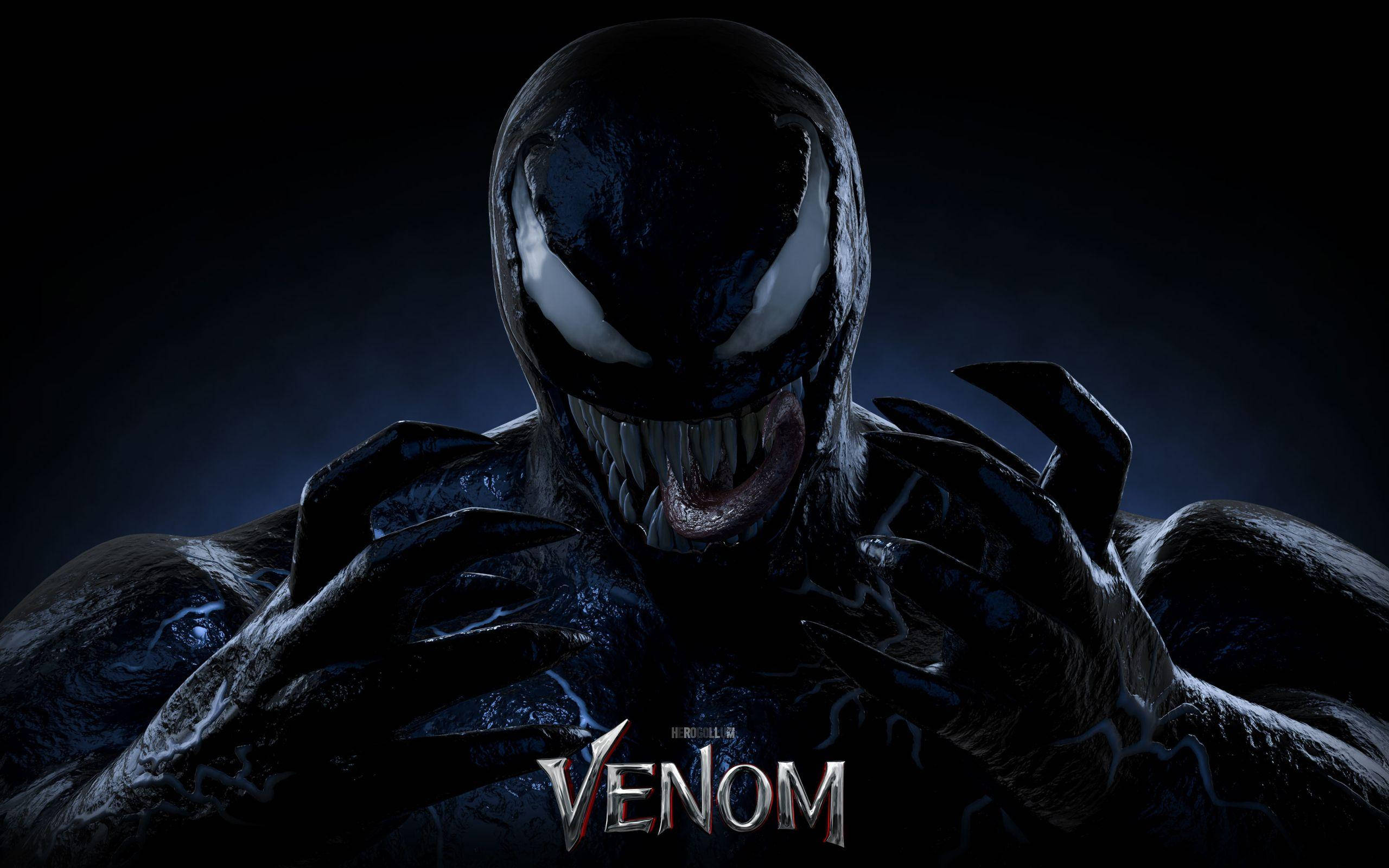 Venom Movie, pitch black body, glowing white eyes, 2K Desktop Wallpaper
