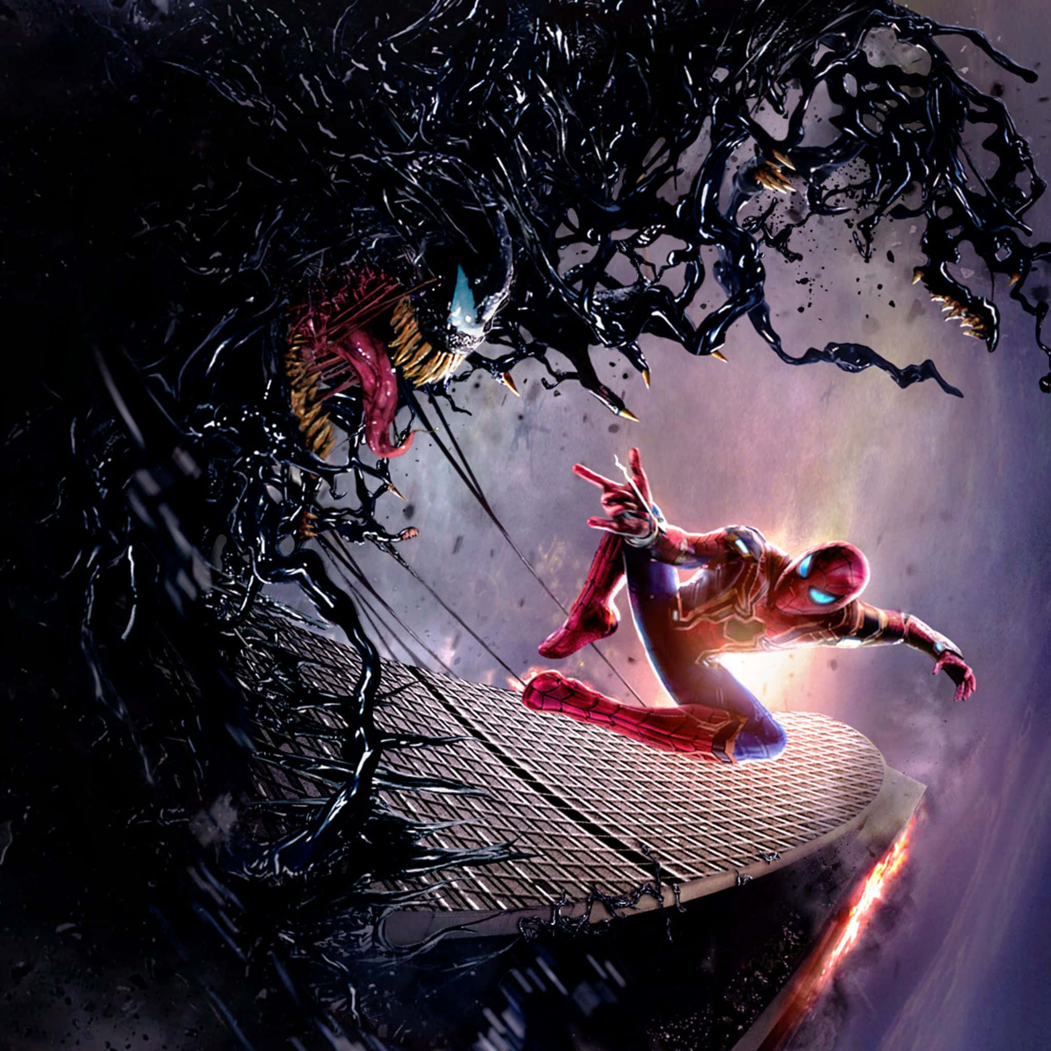 Venom Spider Man, red suit, black symbiote creature, Full HD Desktop Wallpaper