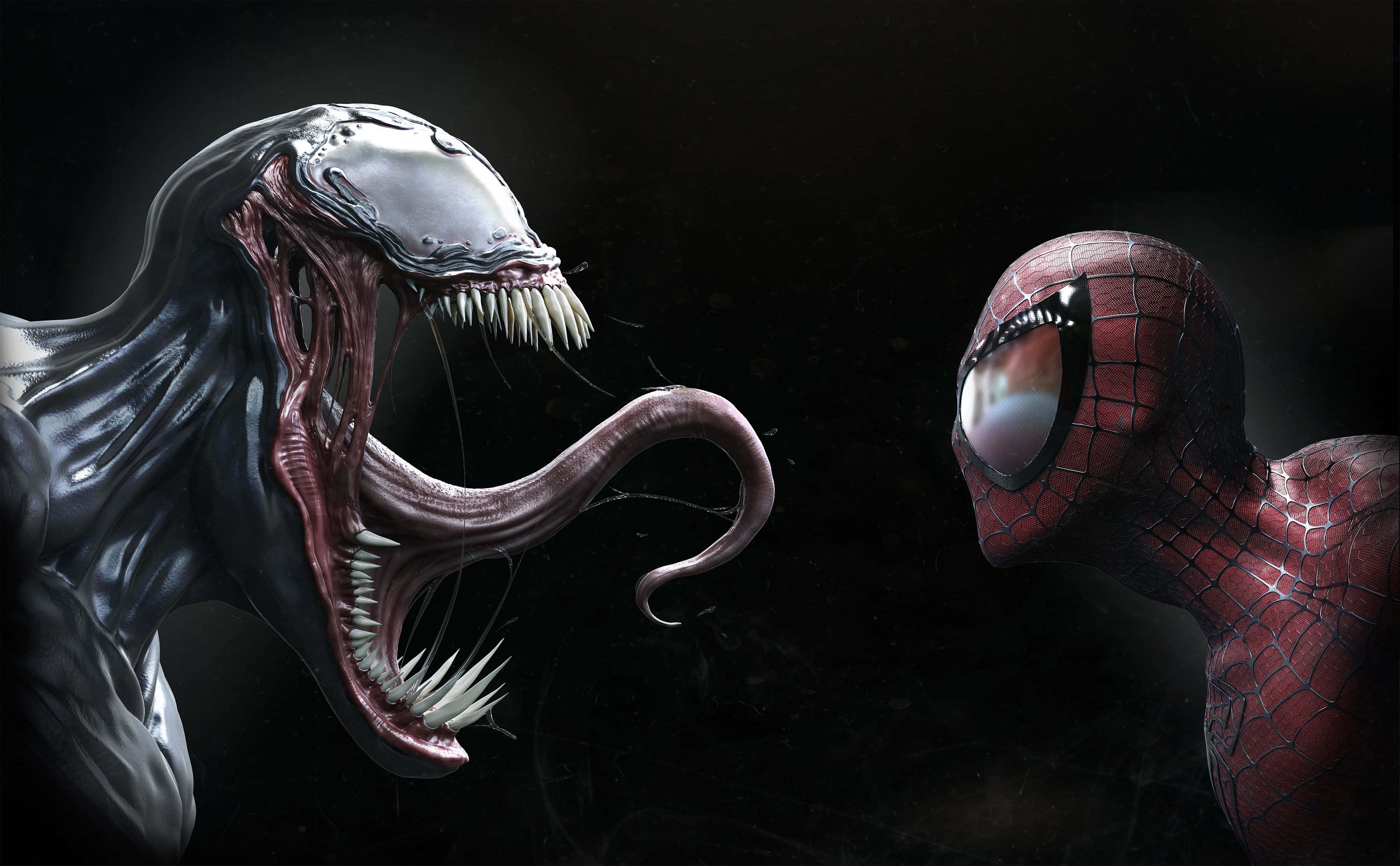 Venom Spider-Man, cosmic void, glowing eyes, 4K Desktop Wallpaper