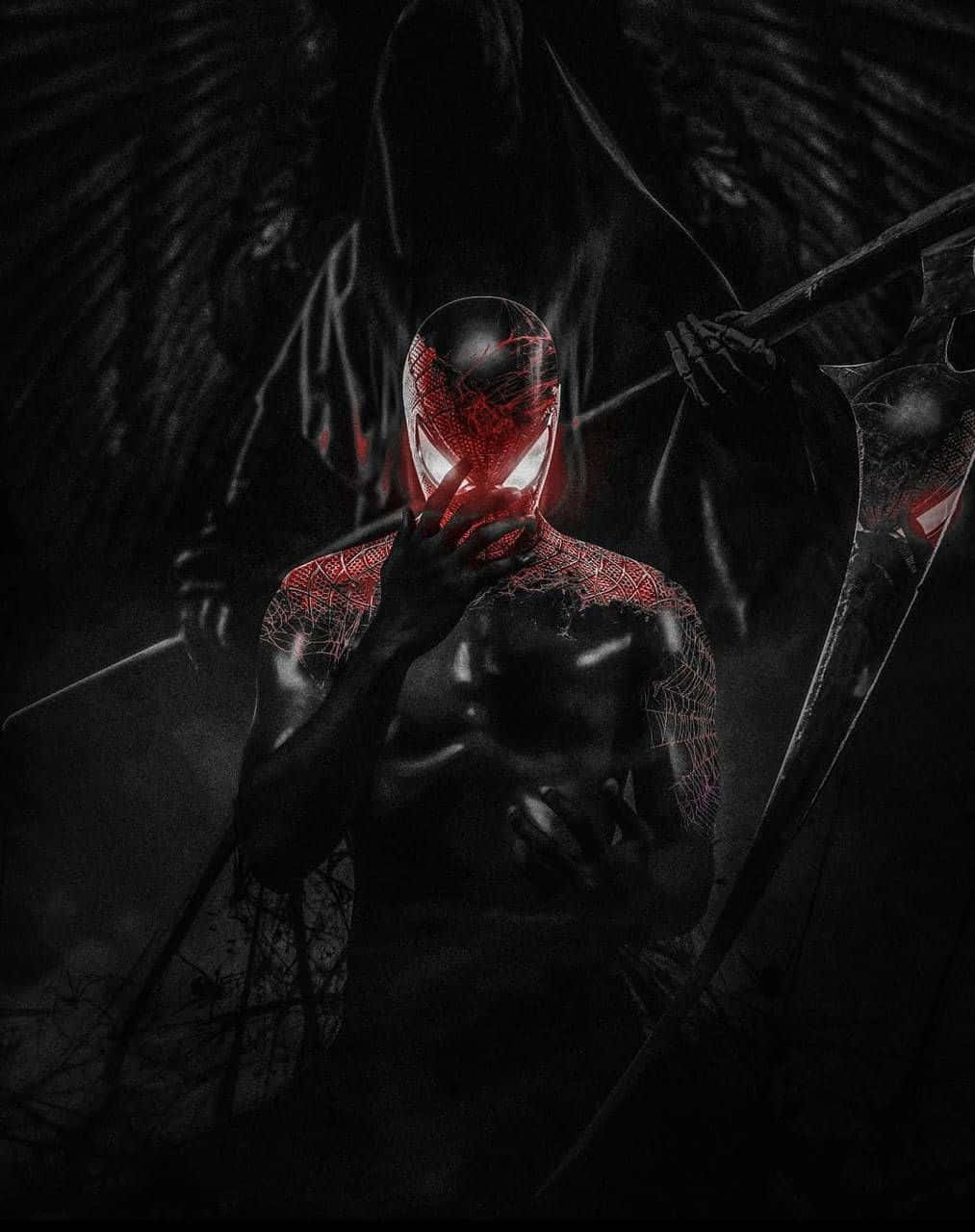Venomized, red and black symbiote suit, glowing eyes, HD Phone Wallpaper