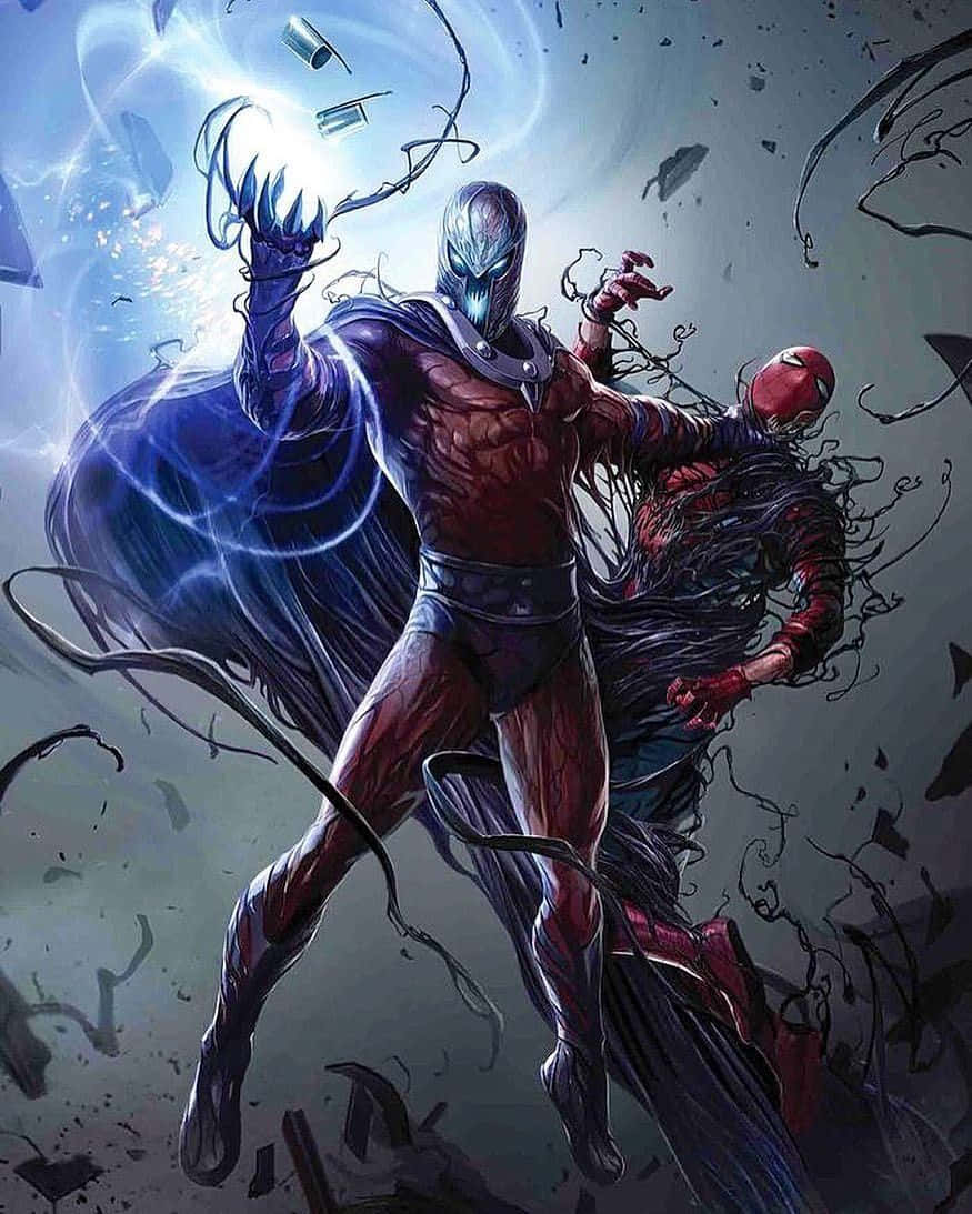 Venomized, red and blue armor, blue energy, SD Phone Wallpaper
